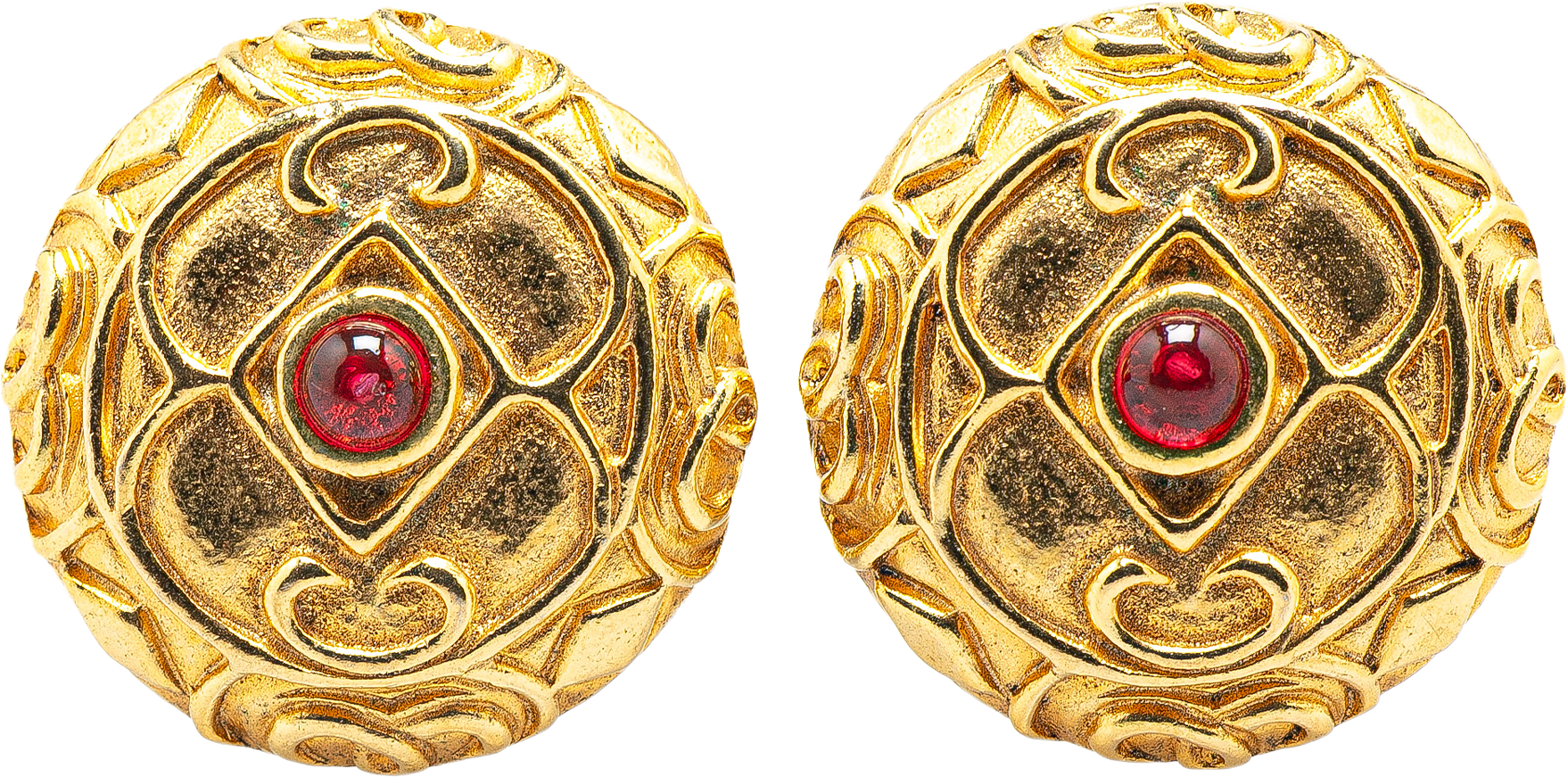 Chanel Gold Plated Gripoix Round Clip On Earrings