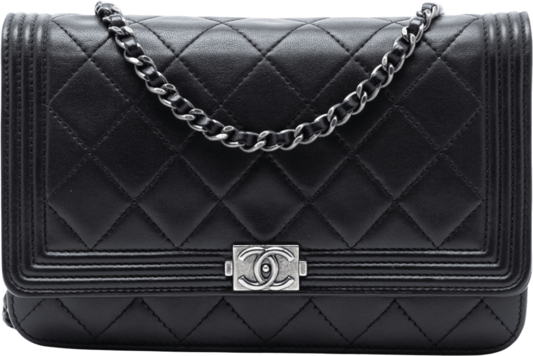 Chanel Quilted Lambskin Boy Wallet On Chain, från Luxclusif, i färgen black.