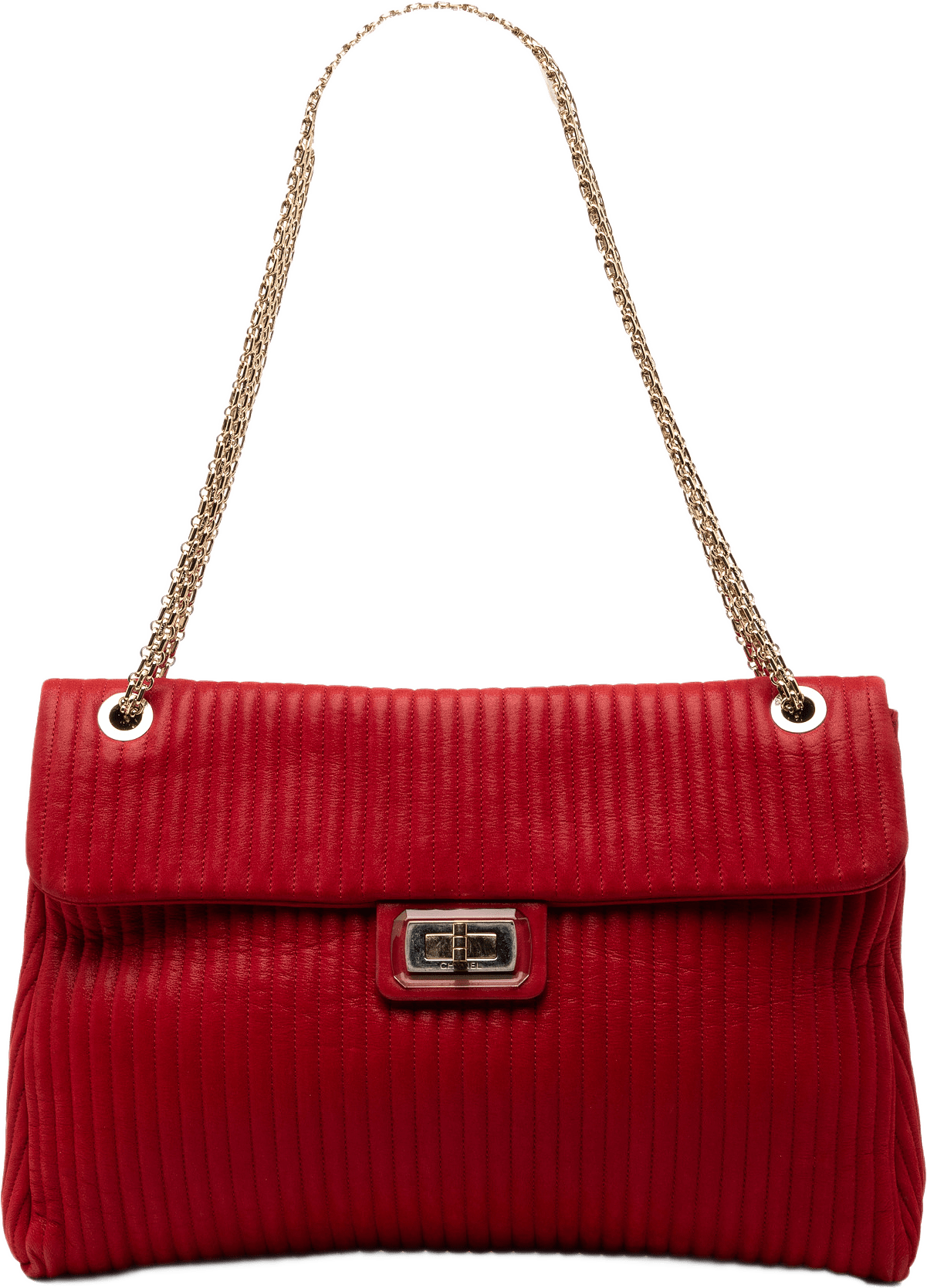 Chanel Maxi Vertical Quilted Calfskin Mademoiselle Lock Bijoux Flap, från Luxclusif, i färgen red.