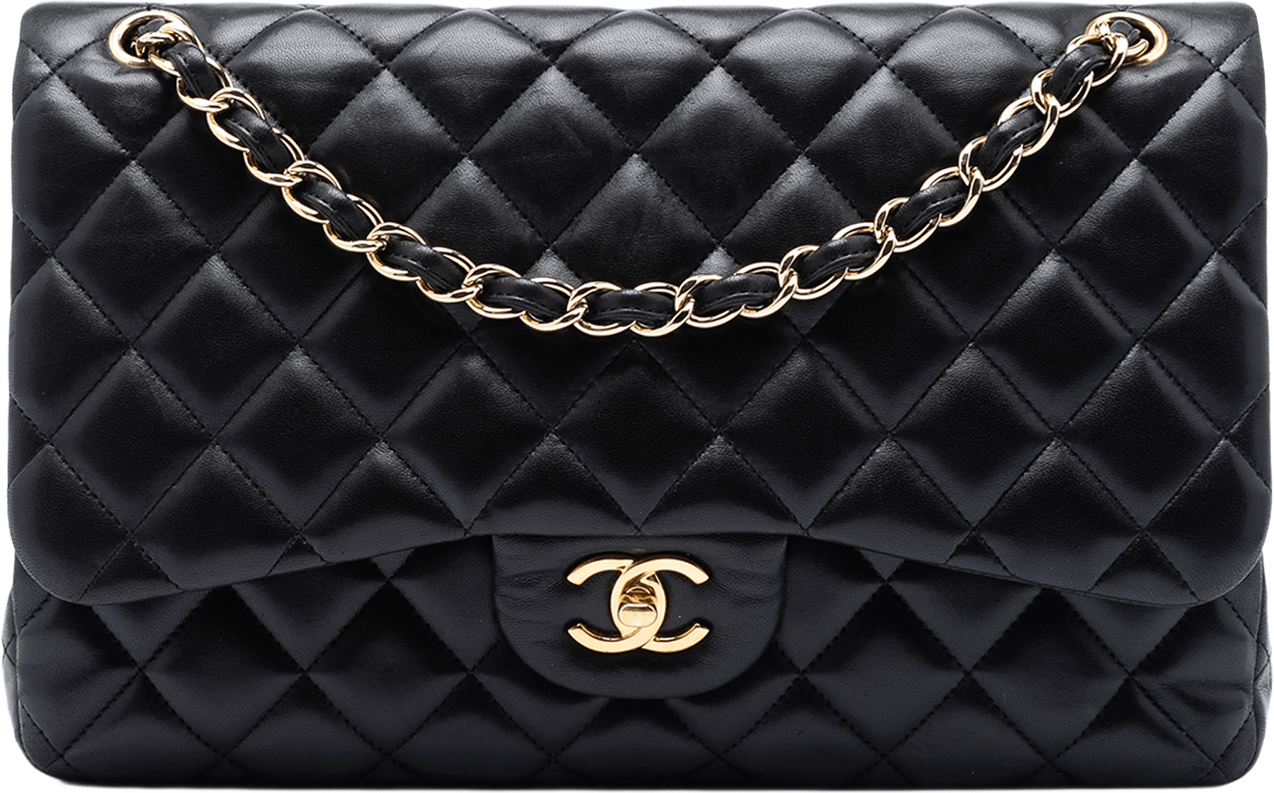 Chanel Jumbo Classic Lambskin Double Flap, från Luxclusif, i färgen black.