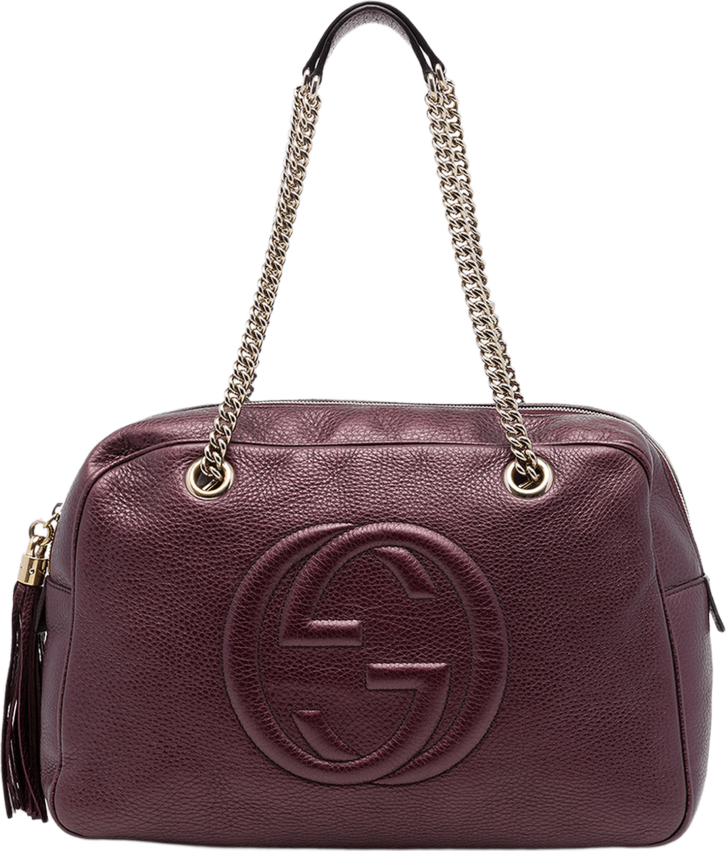 Gucci Metallic Leather Soho Chain Shoulder, från Luxclusif, i färgen röd.