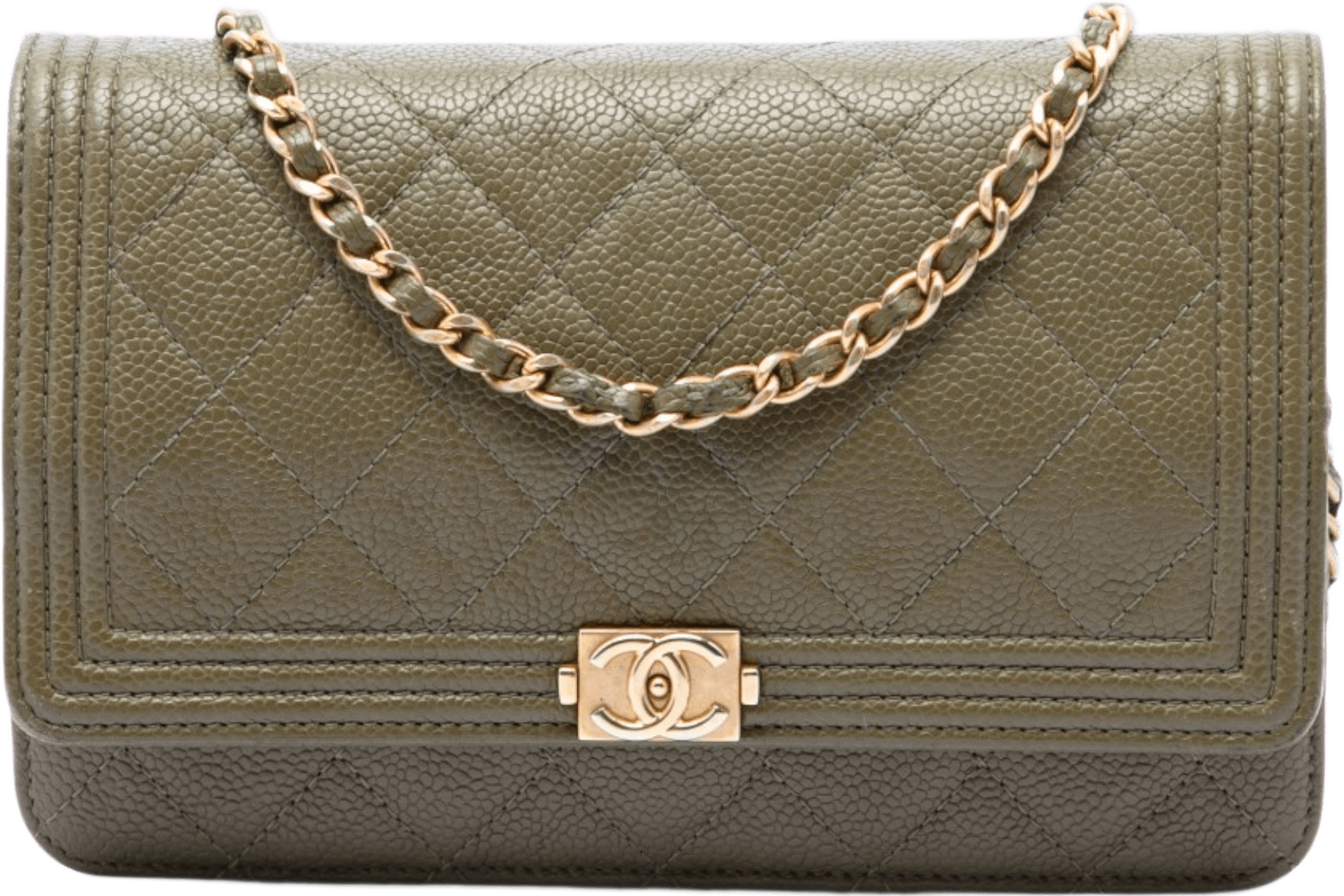 Chanel Quilted Caviar Boy Wallet On Chain, från Luxclusif, i färgen grön.