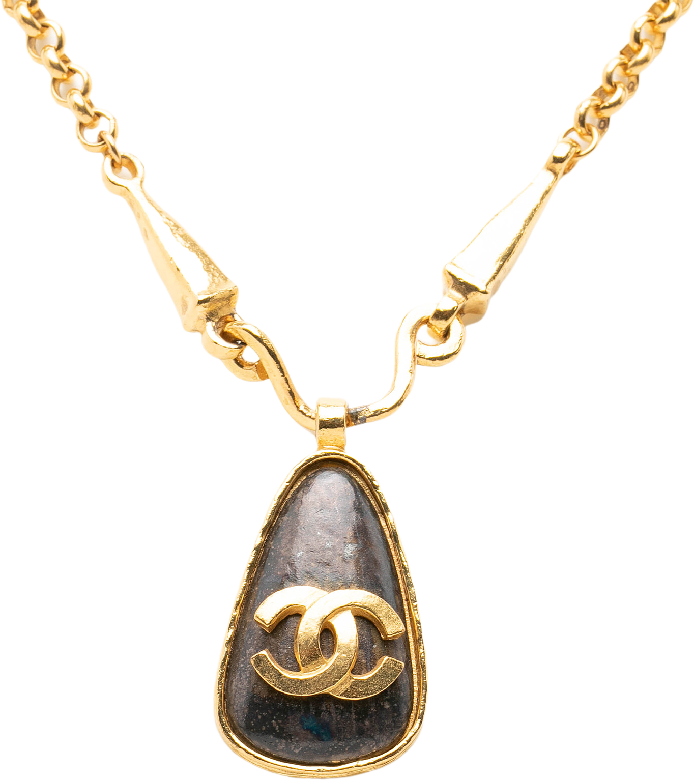 Chanel Cc Gold Plated Teardrop Logo Pendant Necklace, från Luxclusif, i färgen guld.