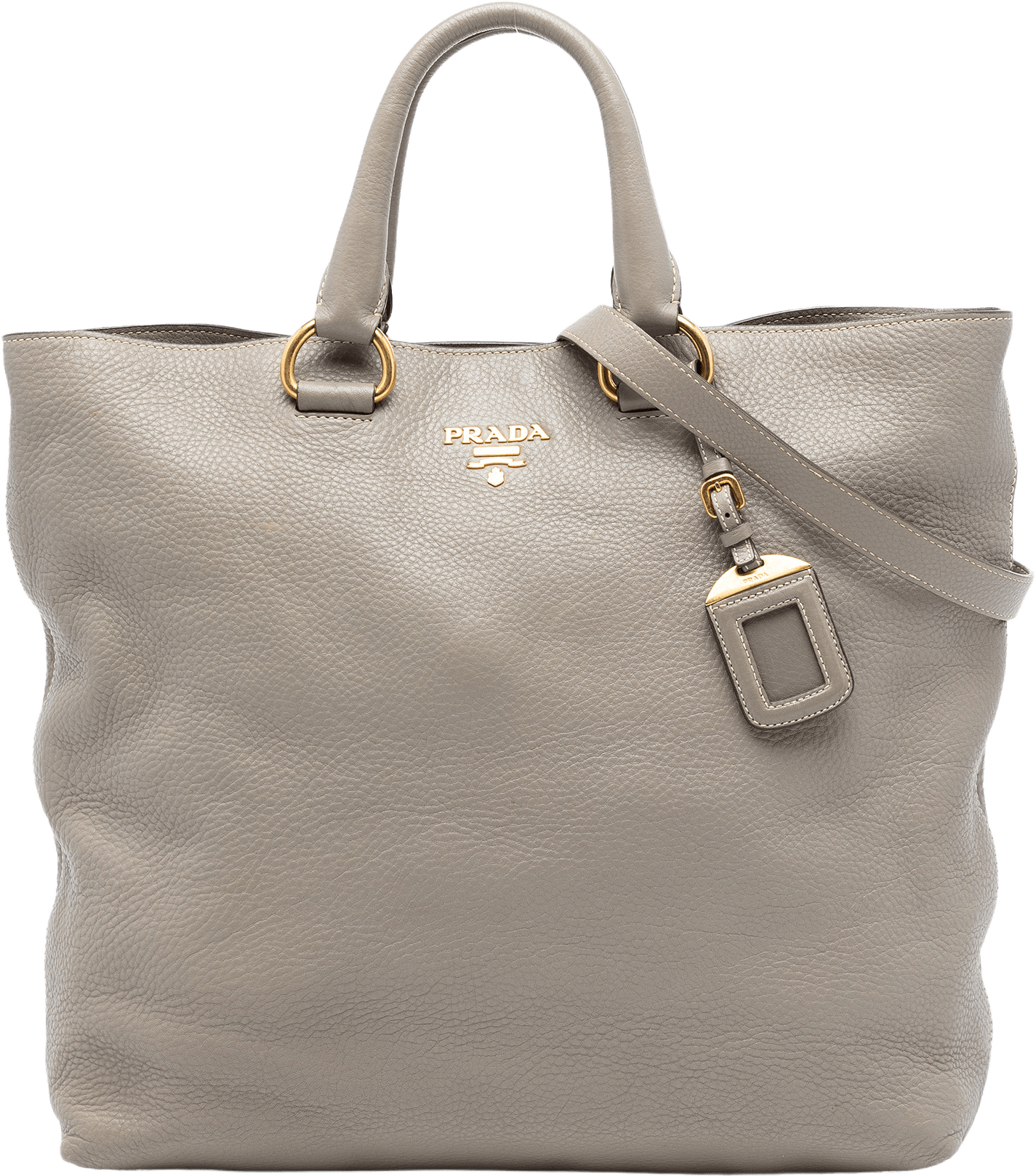 Prada Vitello Daino Open Convertible Tote, från Luxclusif, i färgen gray.