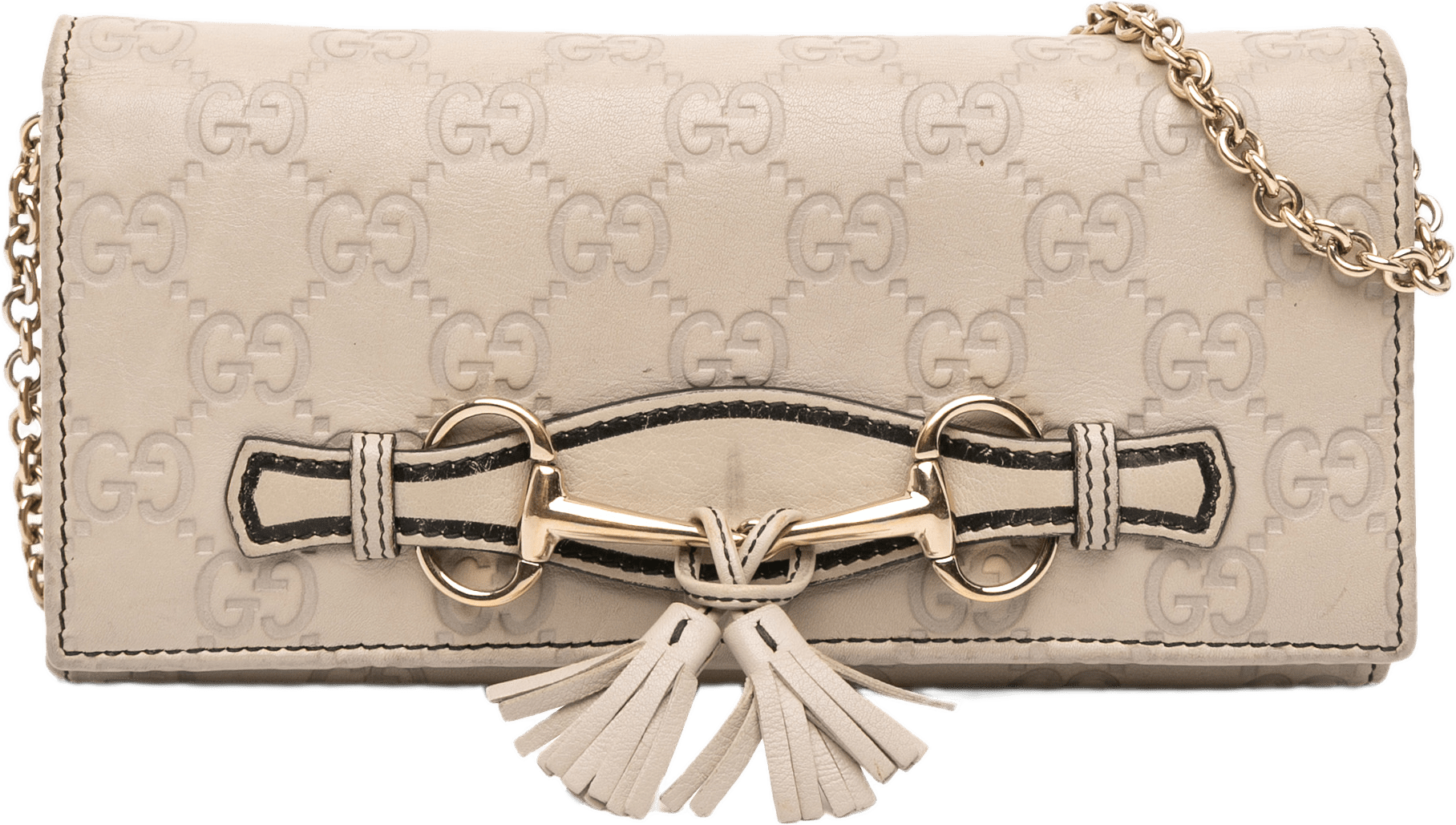 Gucci Guccissima Emily Wallet On Chain, från Luxclusif, i färgen grå.