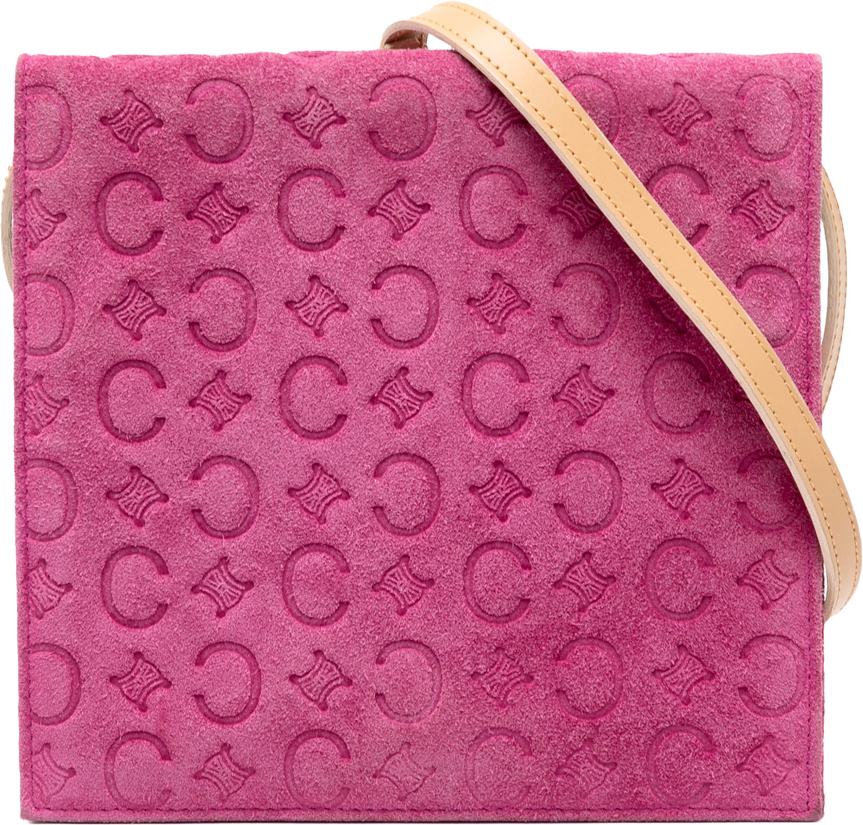 Celine C Macadam Suede Crossbody, från Luxclusif, i färgen dark pink.