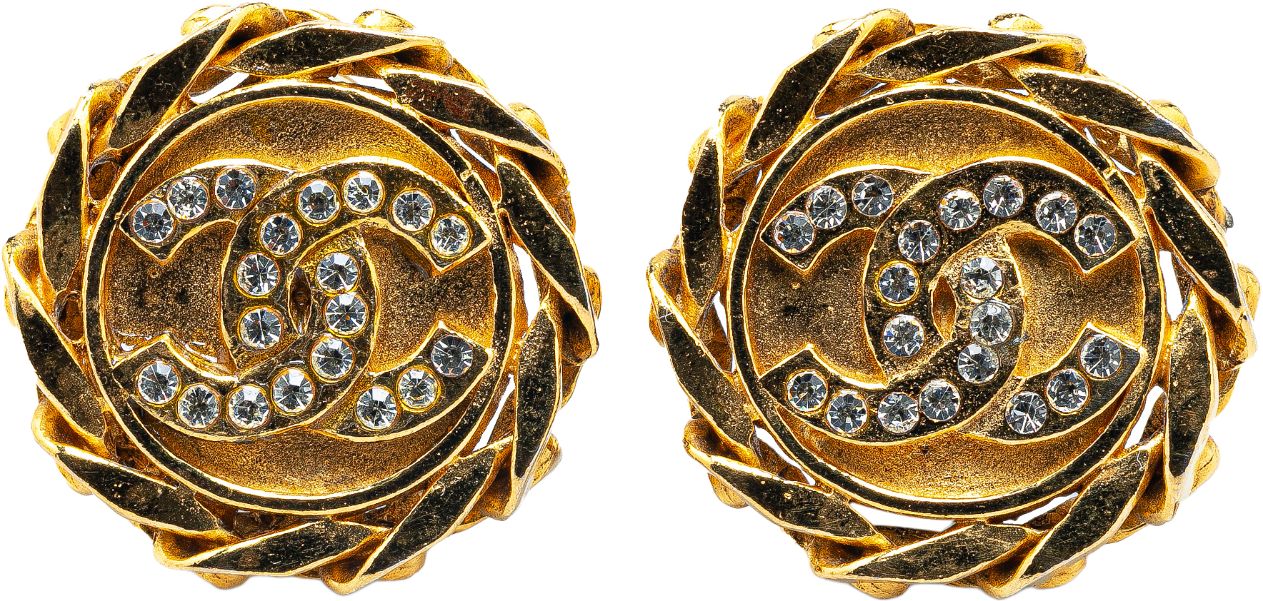 Chanel Gold Plated Rhinestone Cc Clip On Earrings
