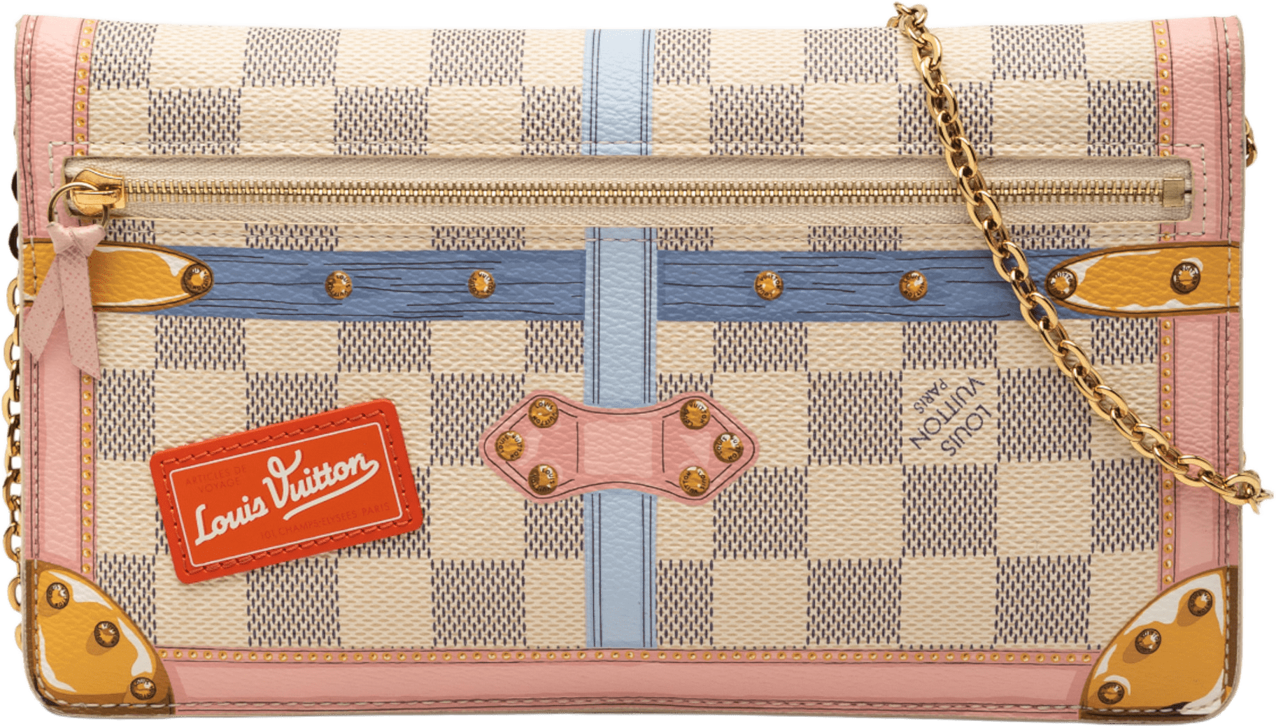 Louis Vuitton Damier Azur Summer Trunks Pochette Weekend, från Luxclusif, i färgen white.
