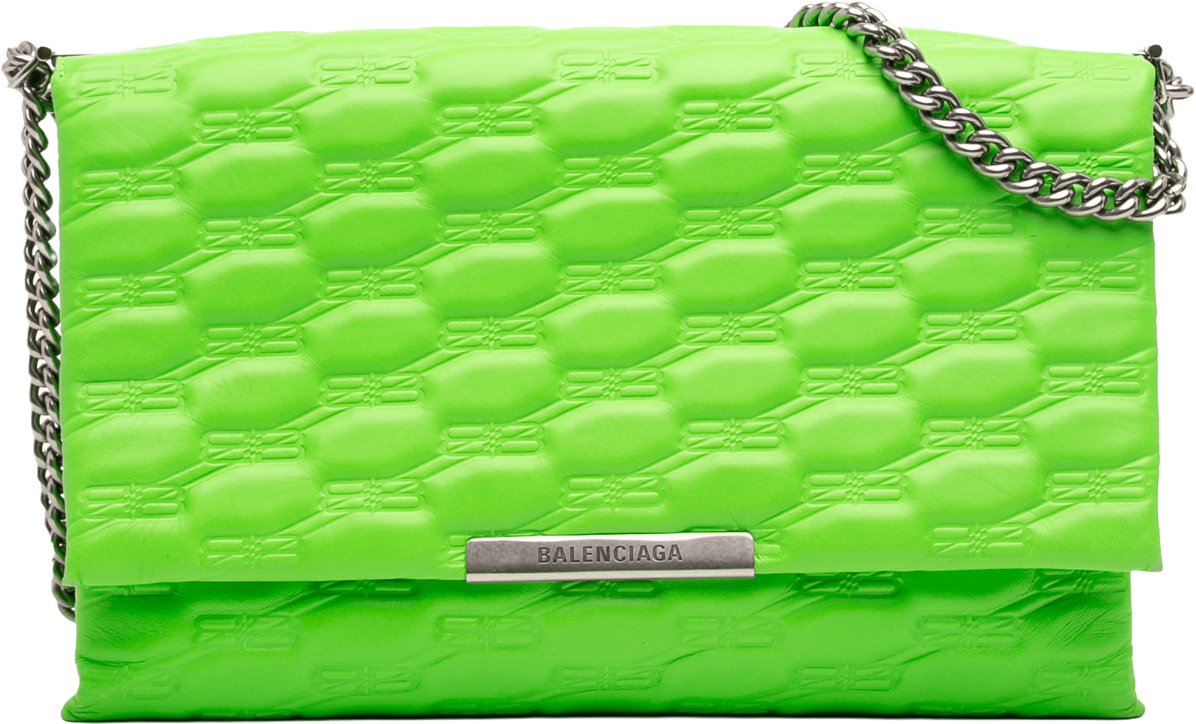 Balenciaga Embossed Leather Bb Monogram Chain Flap, från Luxclusif, i färgen lime.