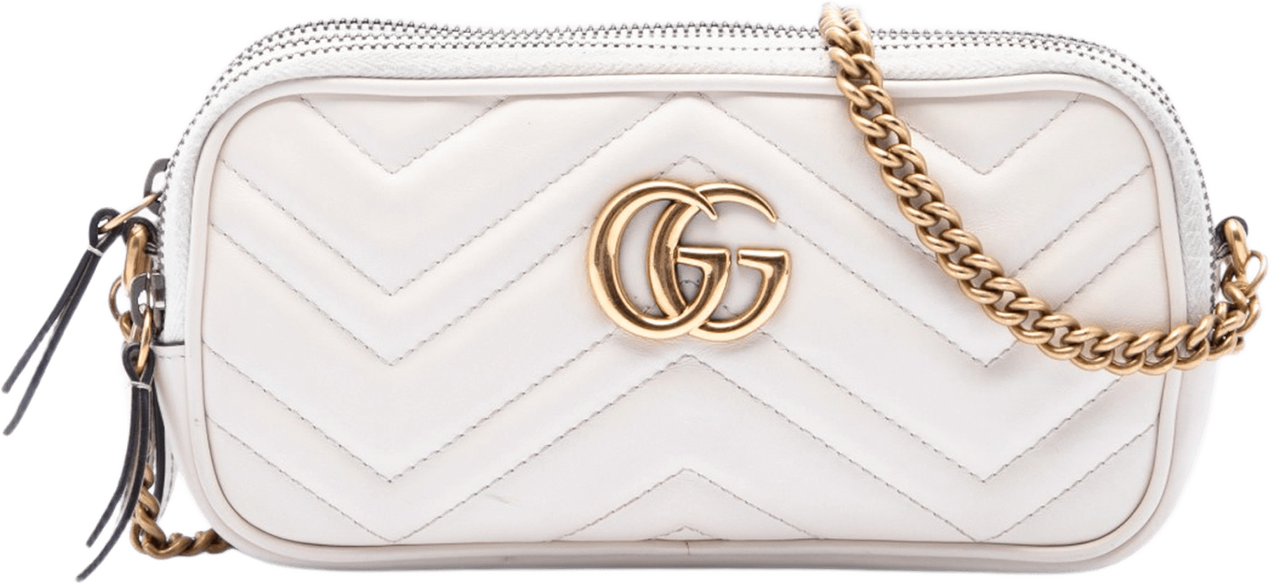 Gucci Mini Gg Marmont Matelasse Calfskin Triple Zip Crossbody, från Luxclusif, i färgen white.