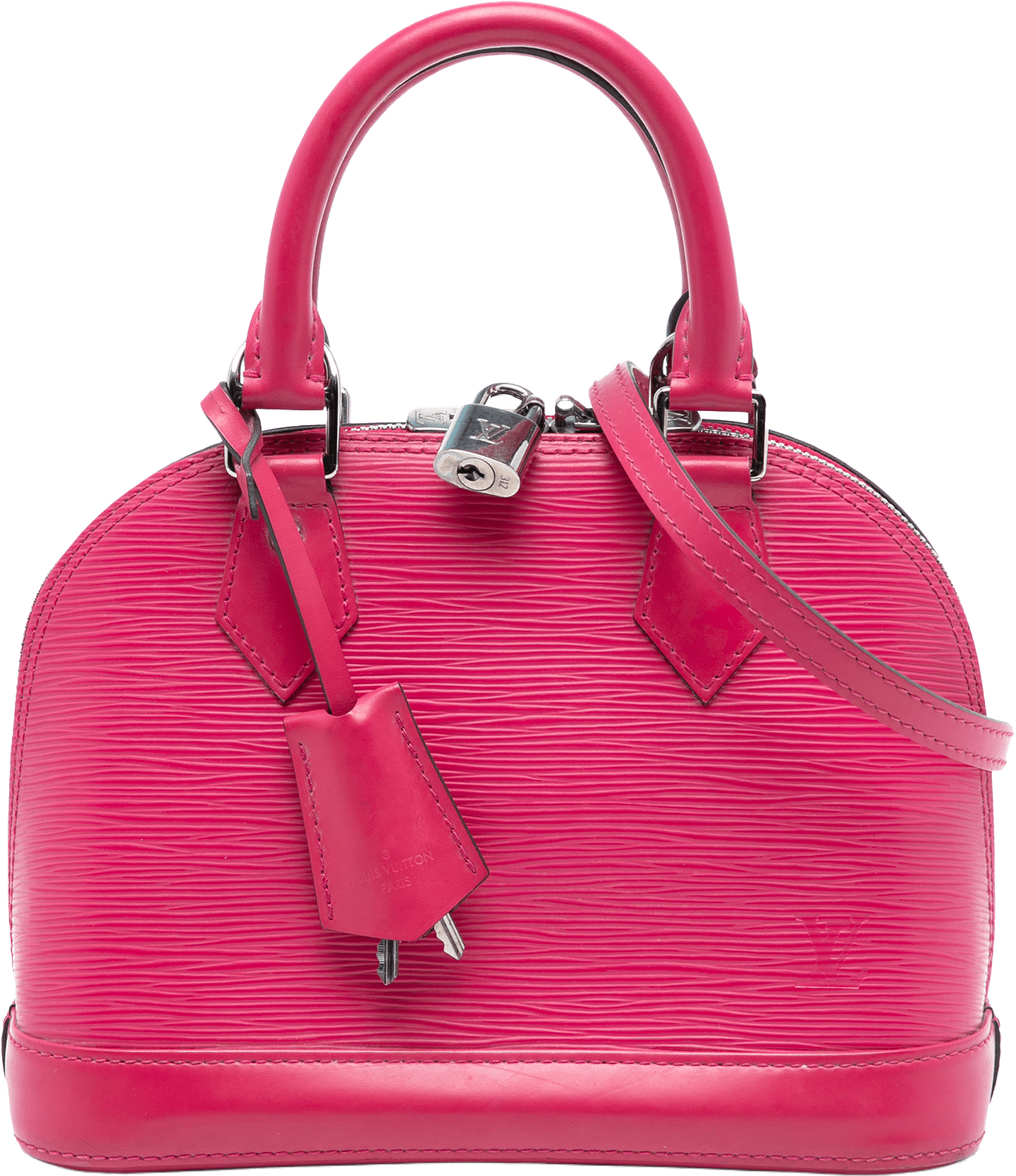 Louis Vuitton Epi Alma Bb, från Luxclusif, i färgen hot pink.