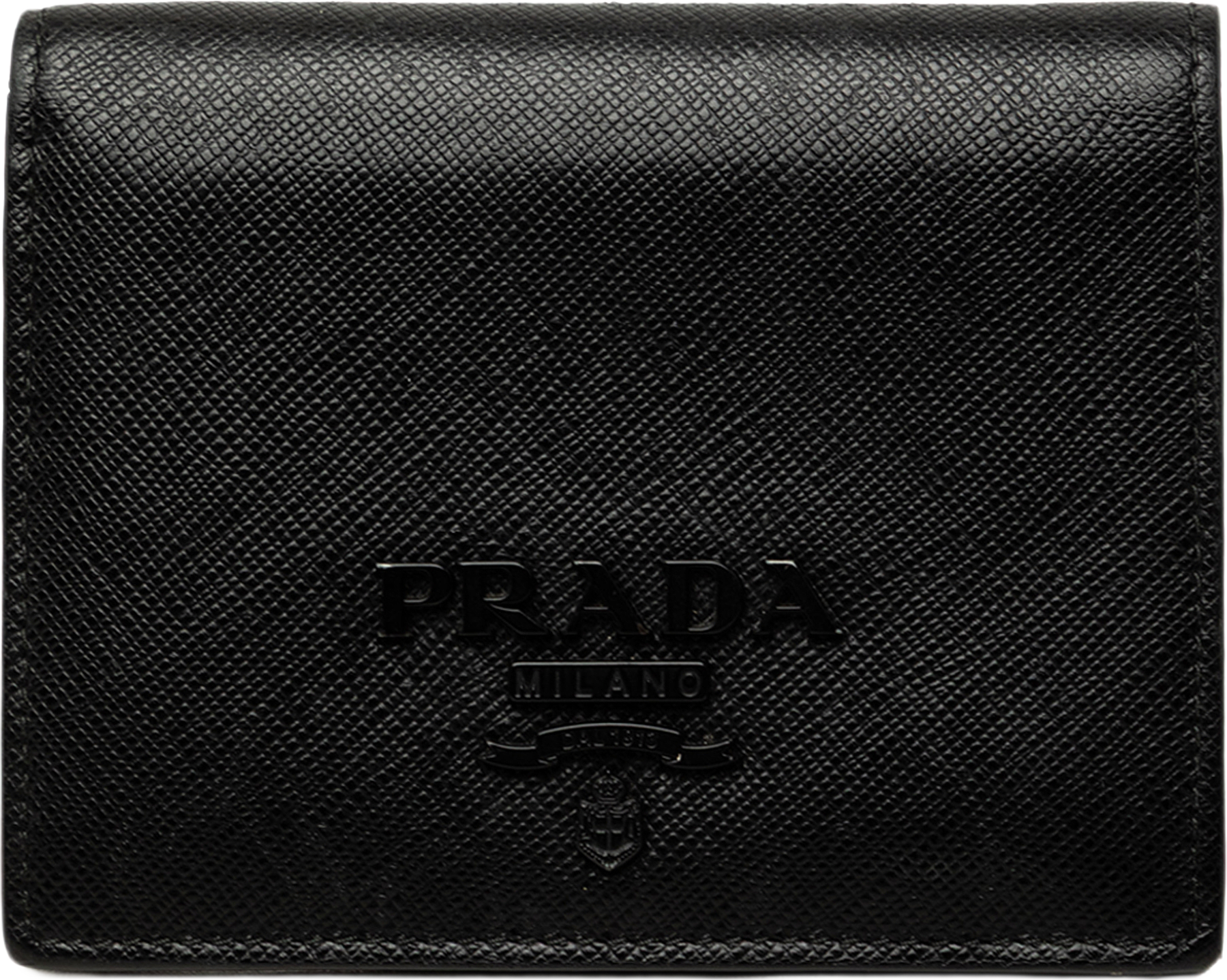Prada Saffiano Bifold Compact Wallet, från Luxclusif, i färgen svart.
