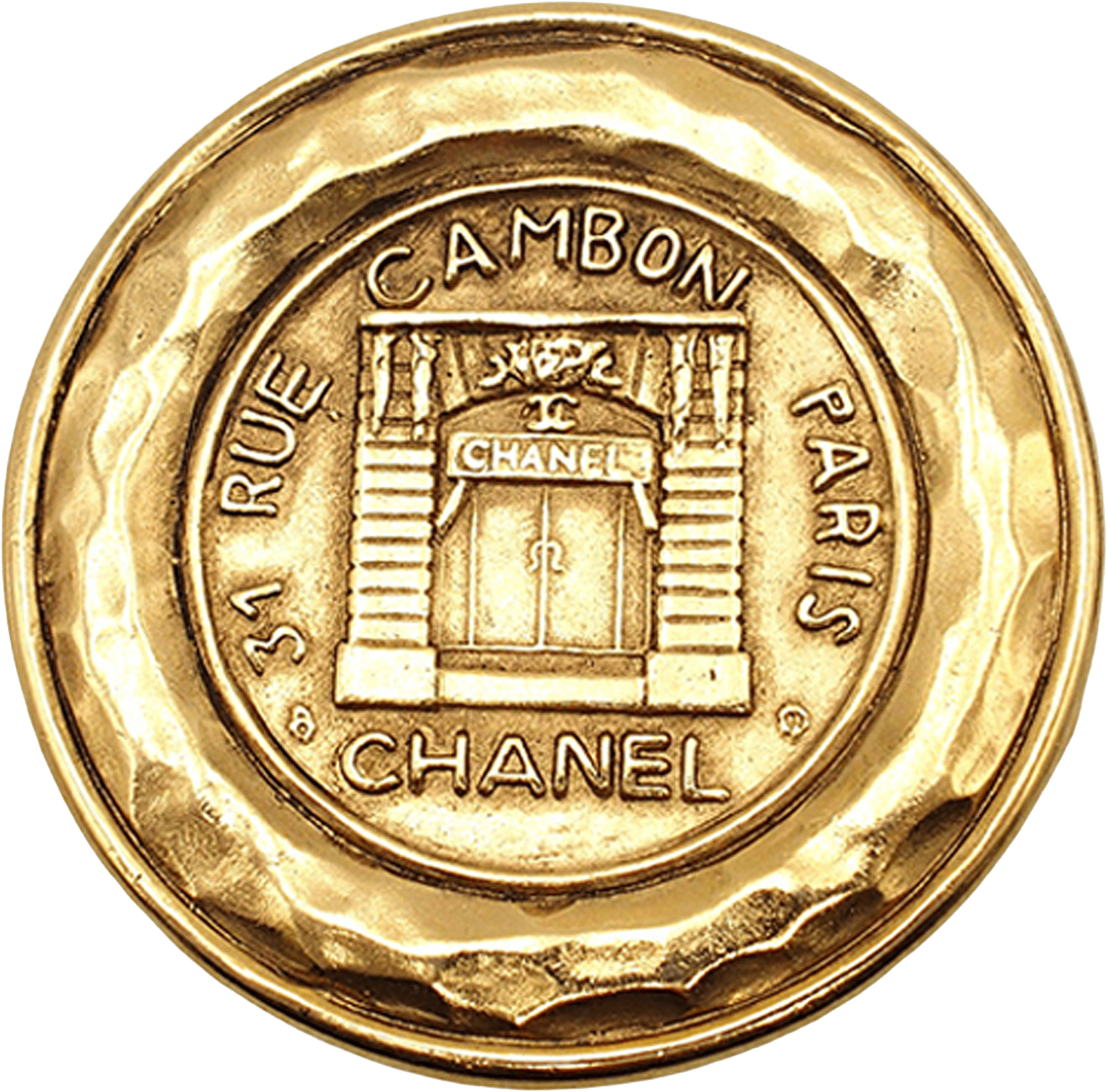 Chanel Gold Plated 31 Rue Cambon Medallion Brooch, från Luxclusif, i färgen gold.