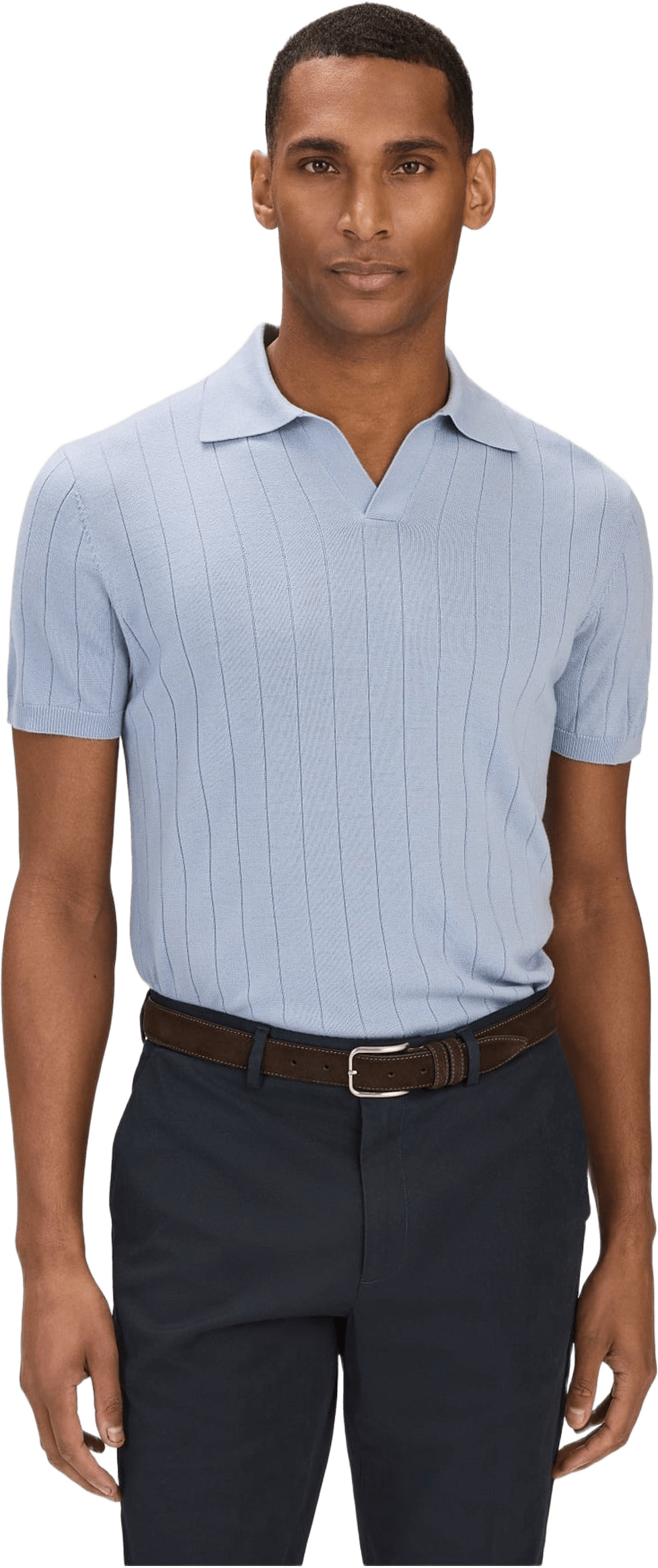 Merino Rib Knitted Ss Polo Sweater (era), från John Henric, i färgen light blue.