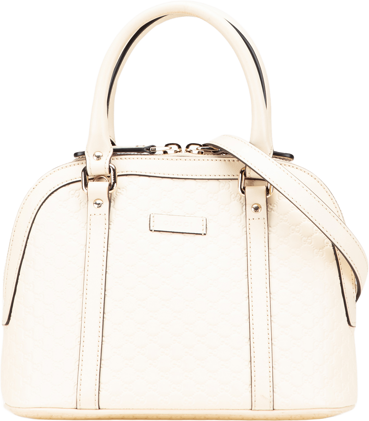 Gucci Mini Microguccissima Dome Satchel, från Luxclusif, i färgen ivory.