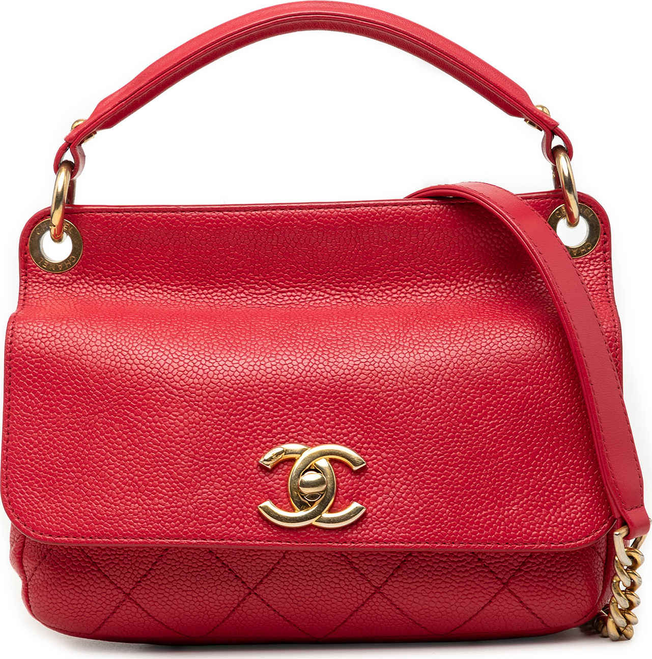 Chanel Small Caviar Business Affinity Top Handle Bag, från Luxclusif, i färgen röd.
