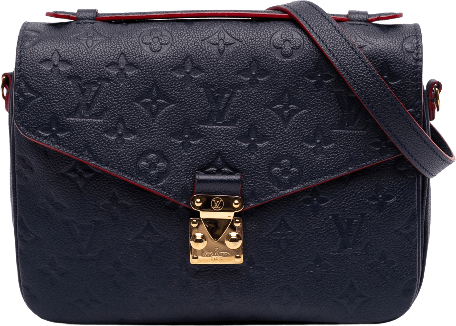 Louis Vuitton Monogram Empreinte Pochette Metis, från Luxclusif, i färgen navy.