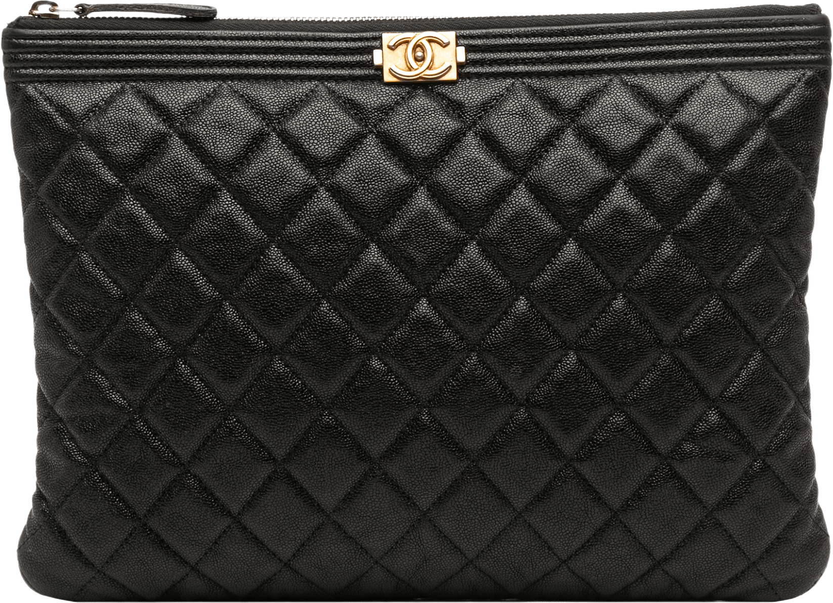 Chanel Medium Quilted Caviar Boy O Case Clutch, från Luxclusif, i färgen black.