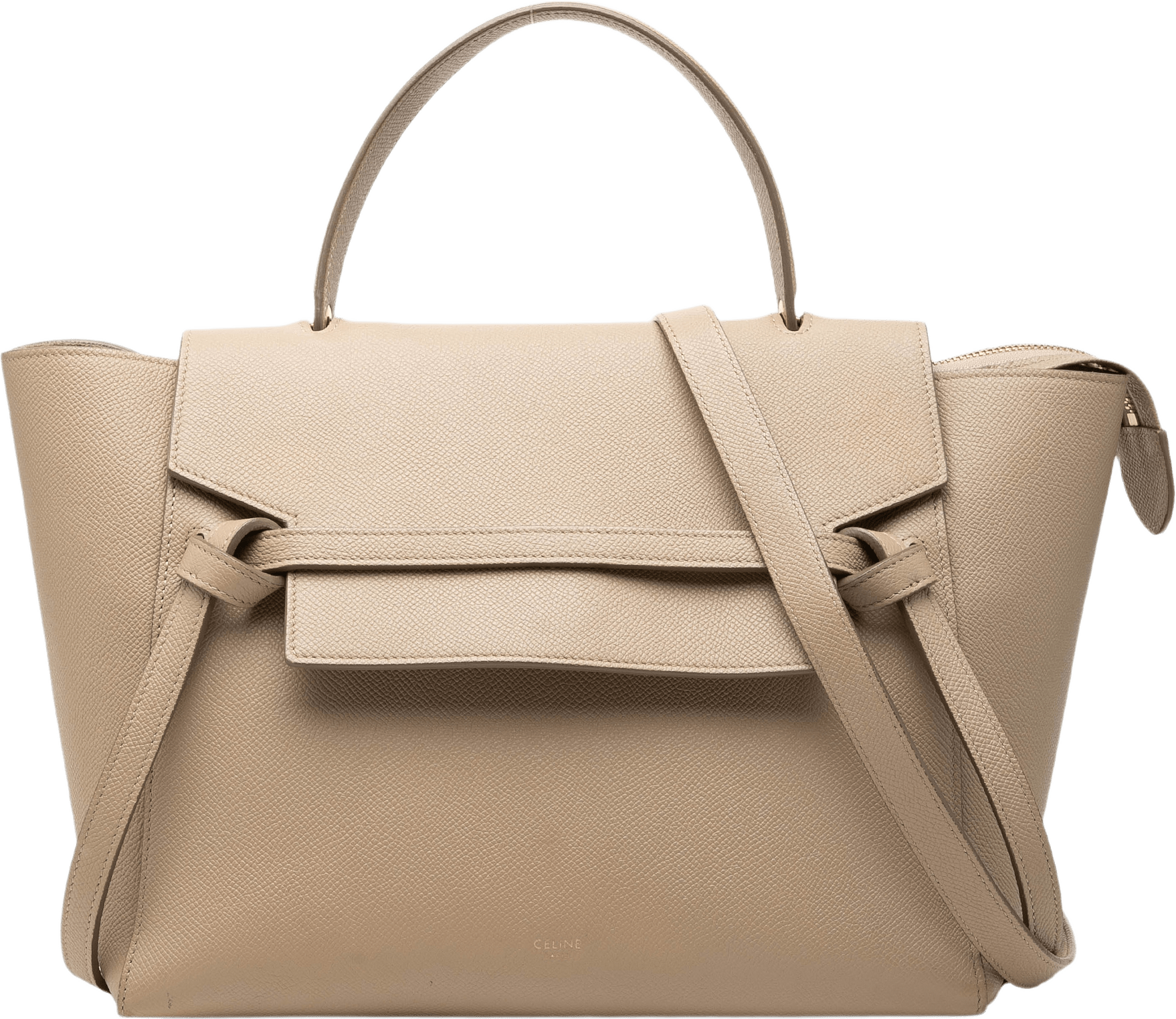 Celine Mini Grained Calfskin Belt Bag, från Luxclusif, i färgen beige.