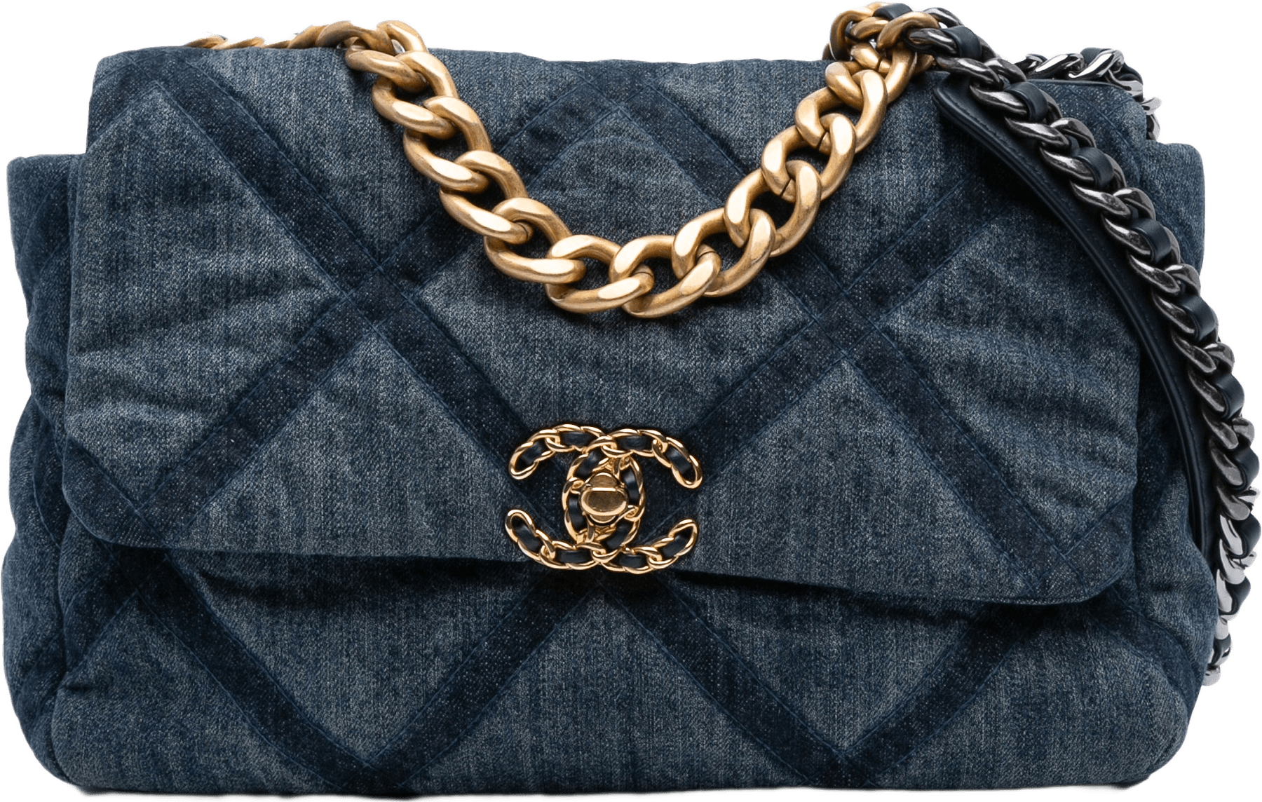 Chanel Large Denim 19 Flap, från Luxclusif, i färgen blue.