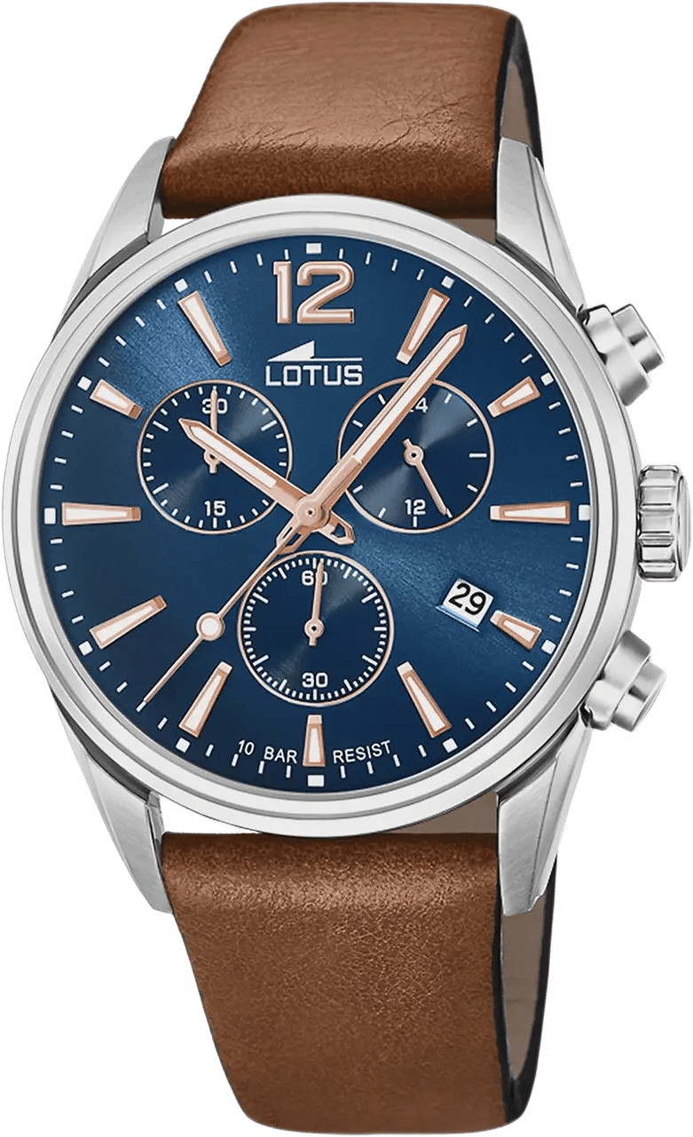 Lotus Herrklocka - Kronograf, Läder/blå, 42 Mm, från Lotus, i färgen brown.