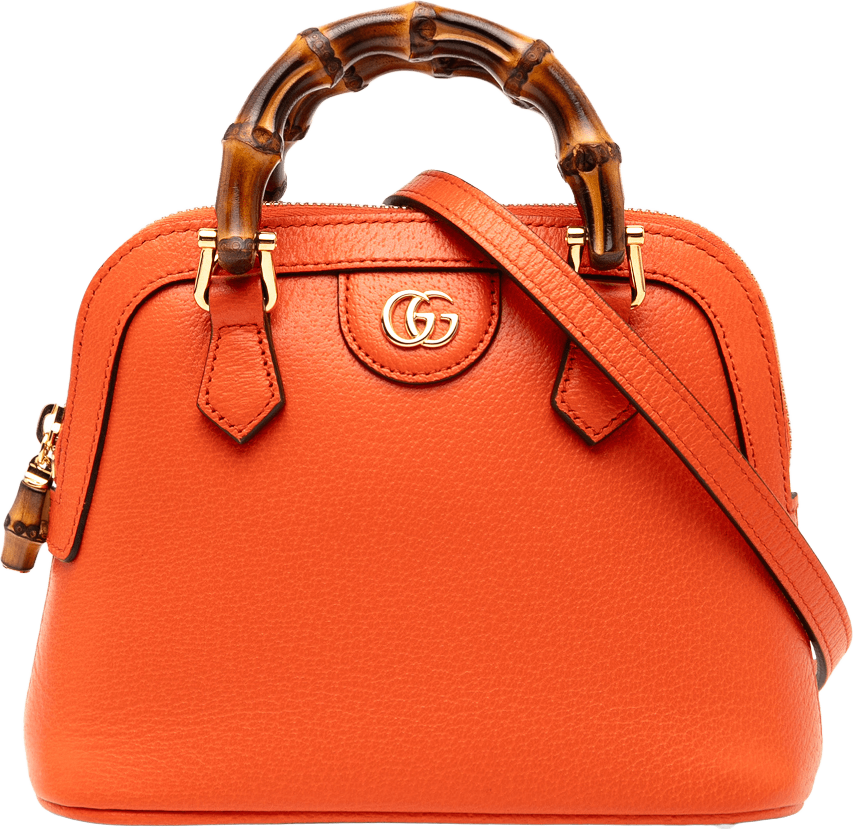 Gucci Mini Dollar Calfskin Bamboo Diana Dome Satchel, från Luxclusif, i färgen orange.