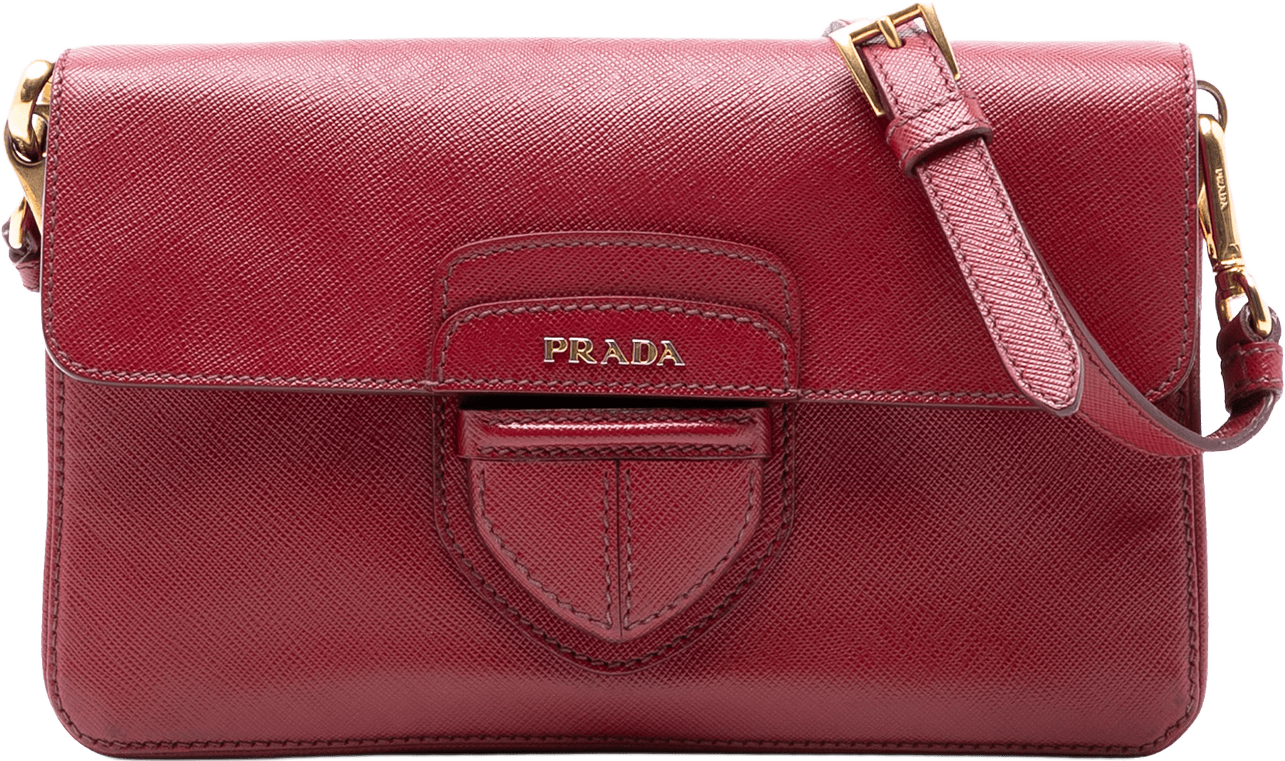 Prada Saffiano Crossbody, från Luxclusif, i färgen red.