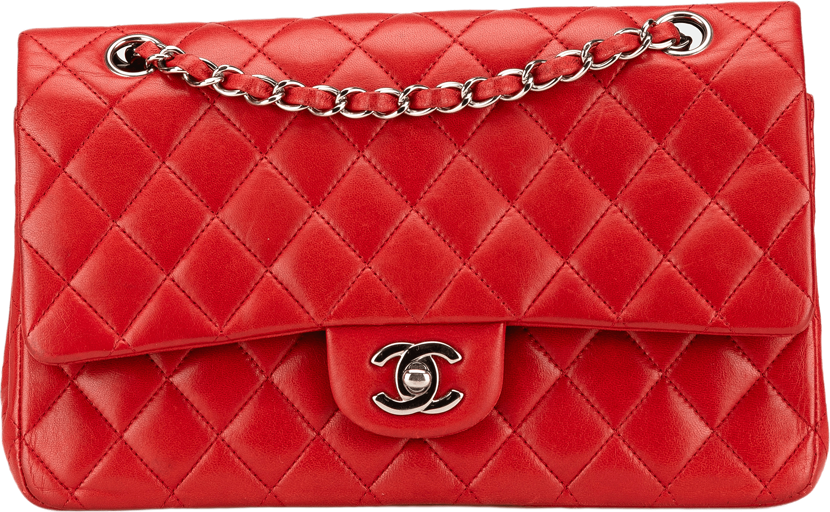 Chanel Medium Classic Lambskin Double Flap, från Luxclusif, i färgen red.