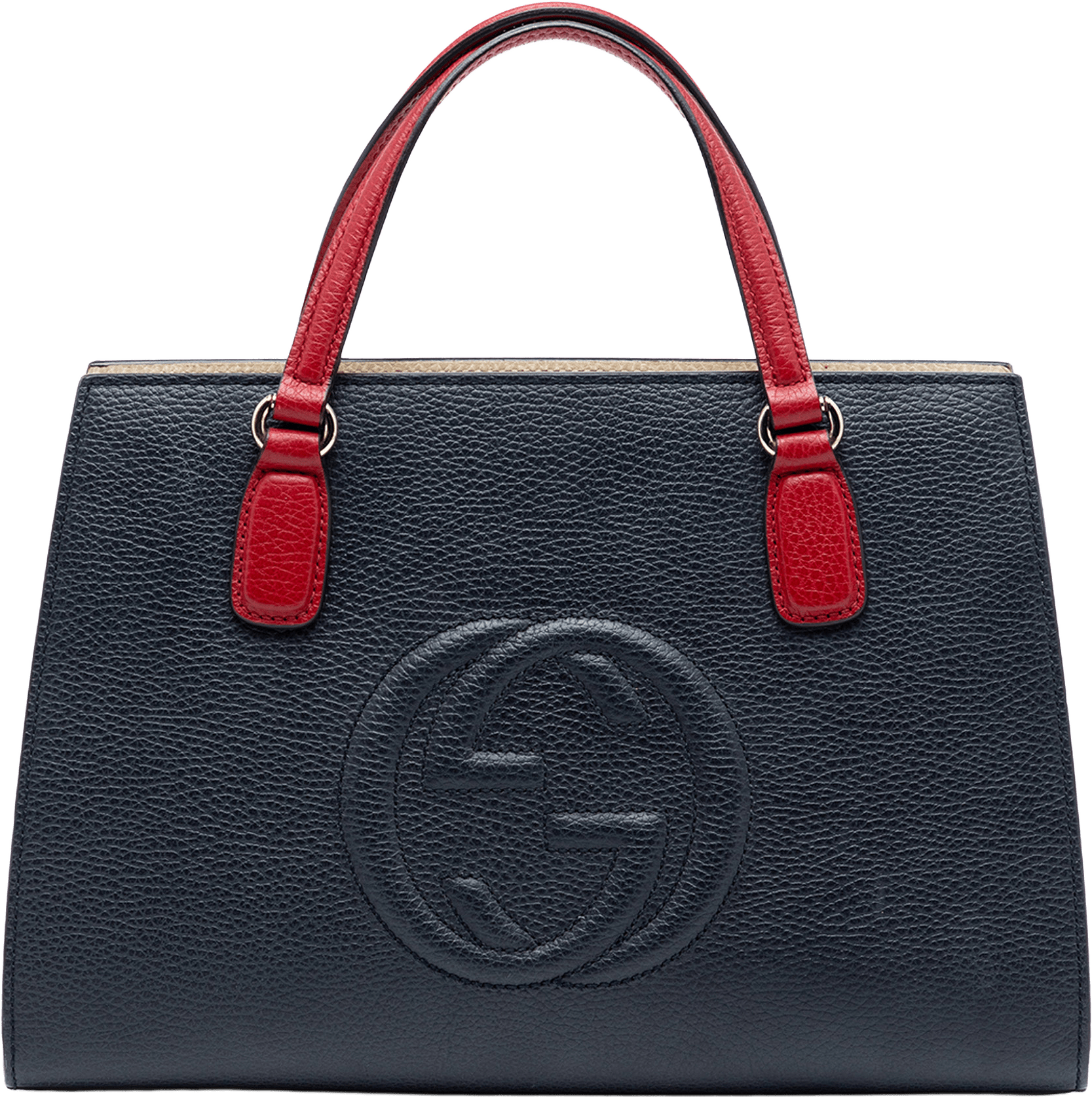 Gucci Medium Tricolor Pebbled Calfskin Soho Convertible Top Handle Bag, från Luxclusif, i färgen navy.