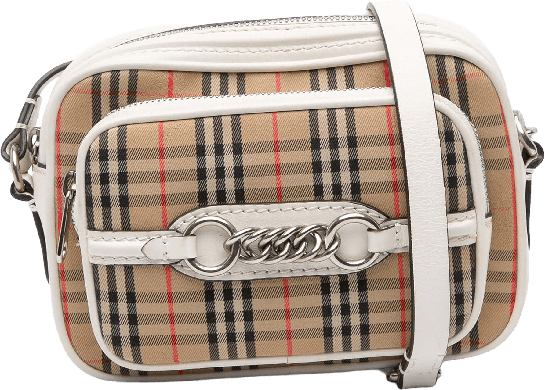 Burberry Haymarket Check Canvas 1983 Link Crossbody, från Luxclusif, i färgen beige.