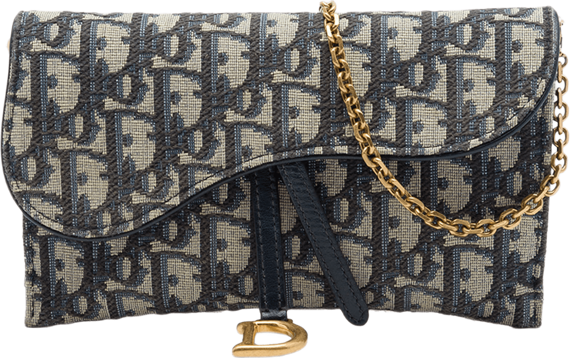 Dior Oblique Canvas Saddle Wallet On Chain, från Luxclusif, i färgen blå.