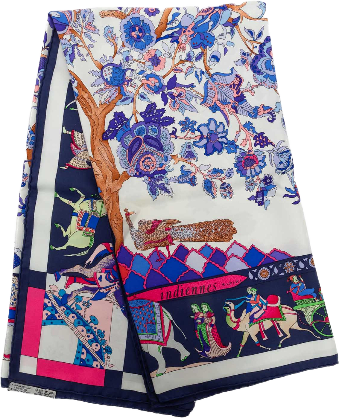 Hermès Fantaisies Indiennes Silk Scarf 90, från Luxclusif, i färgen blå.