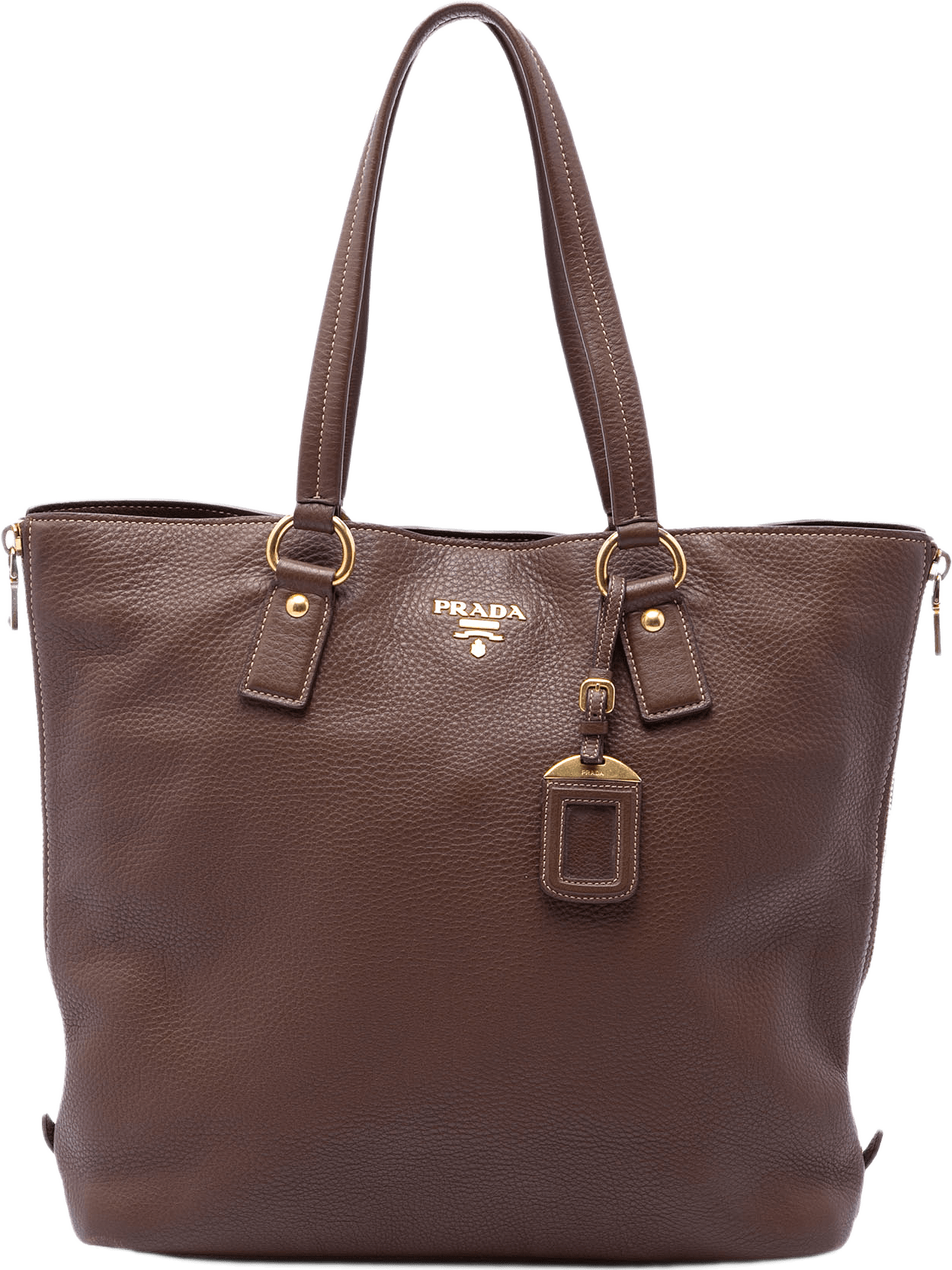 Prada Vitello Daino Side Zip Shopper Tote, från Luxclusif, i färgen brown.