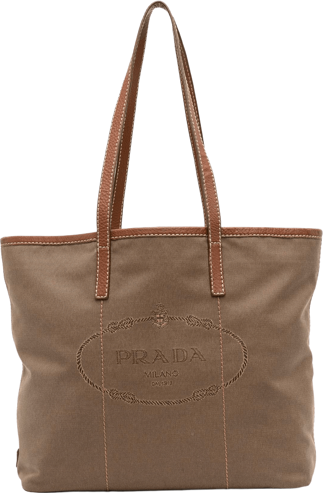 Prada Canvas Canapa Logo Tote, från Luxclusif, i färgen brown.