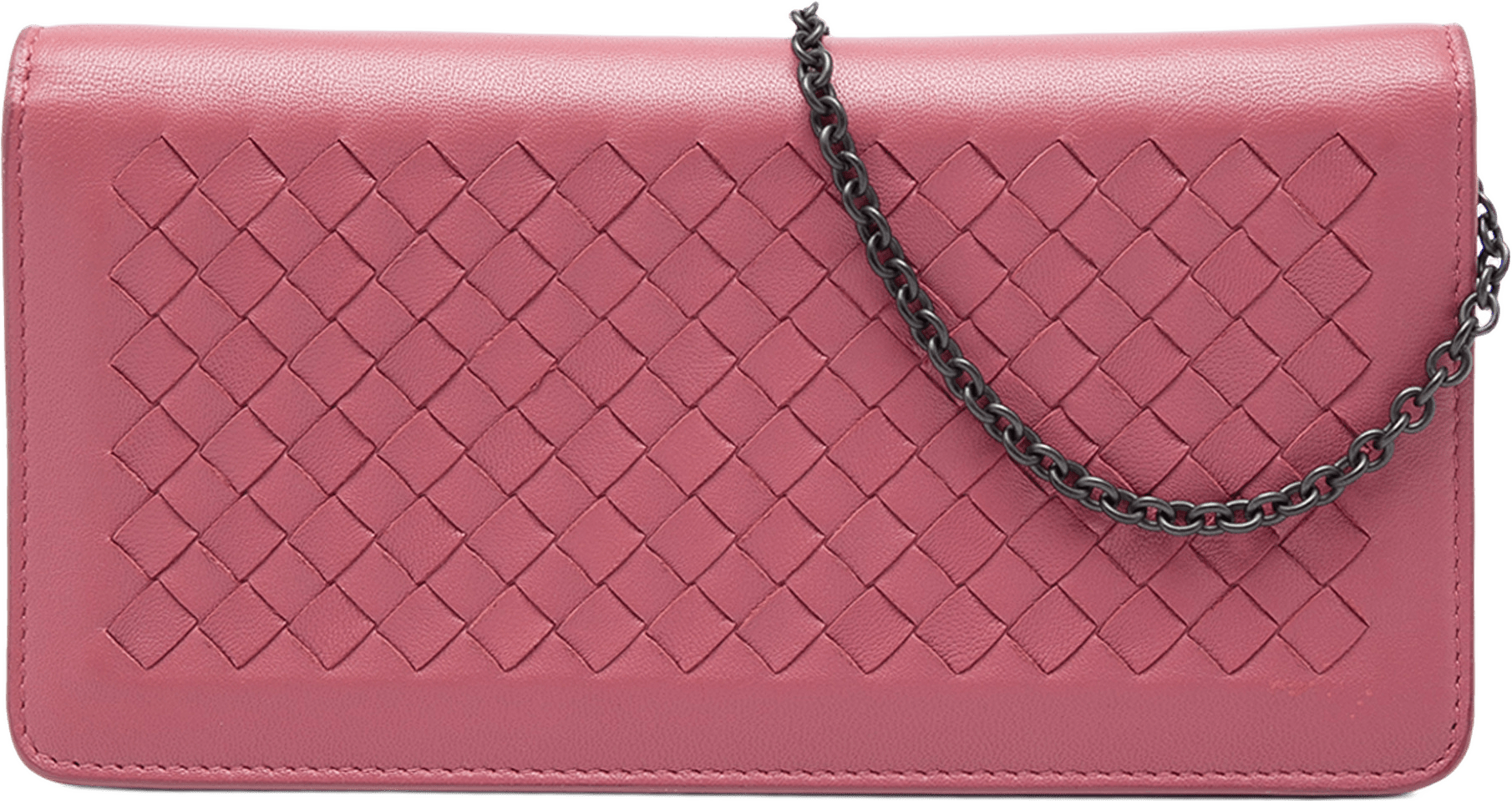 Bottega Veneta Nappa Intrecciato Continental Wallet On Chain, från Luxclusif, i färgen rosa.