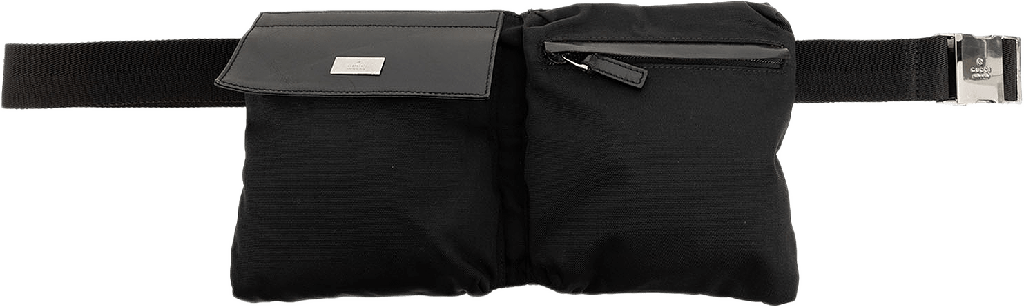 Gucci Nylon Double Pocket Belt Bag, från Luxclusif, i färgen svart.