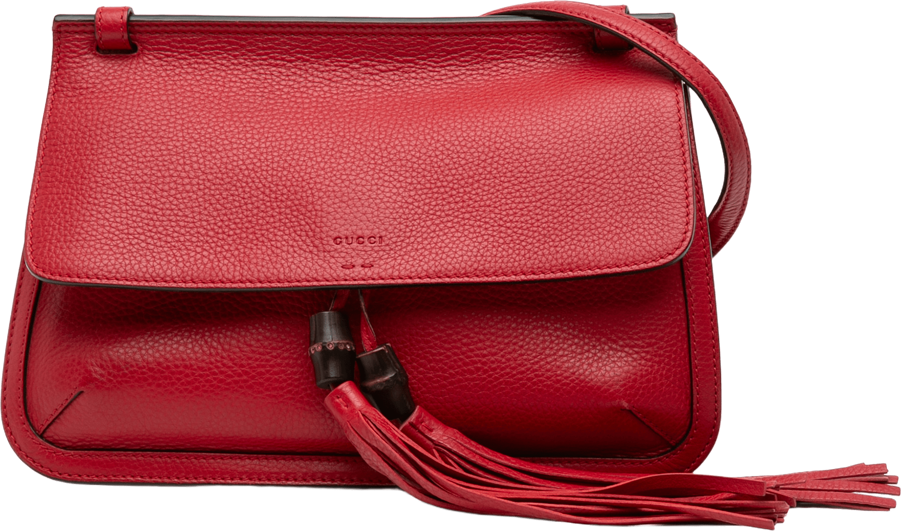 Gucci Medium Leather Bamboo Daily Crossbody, från Luxclusif, i färgen red.