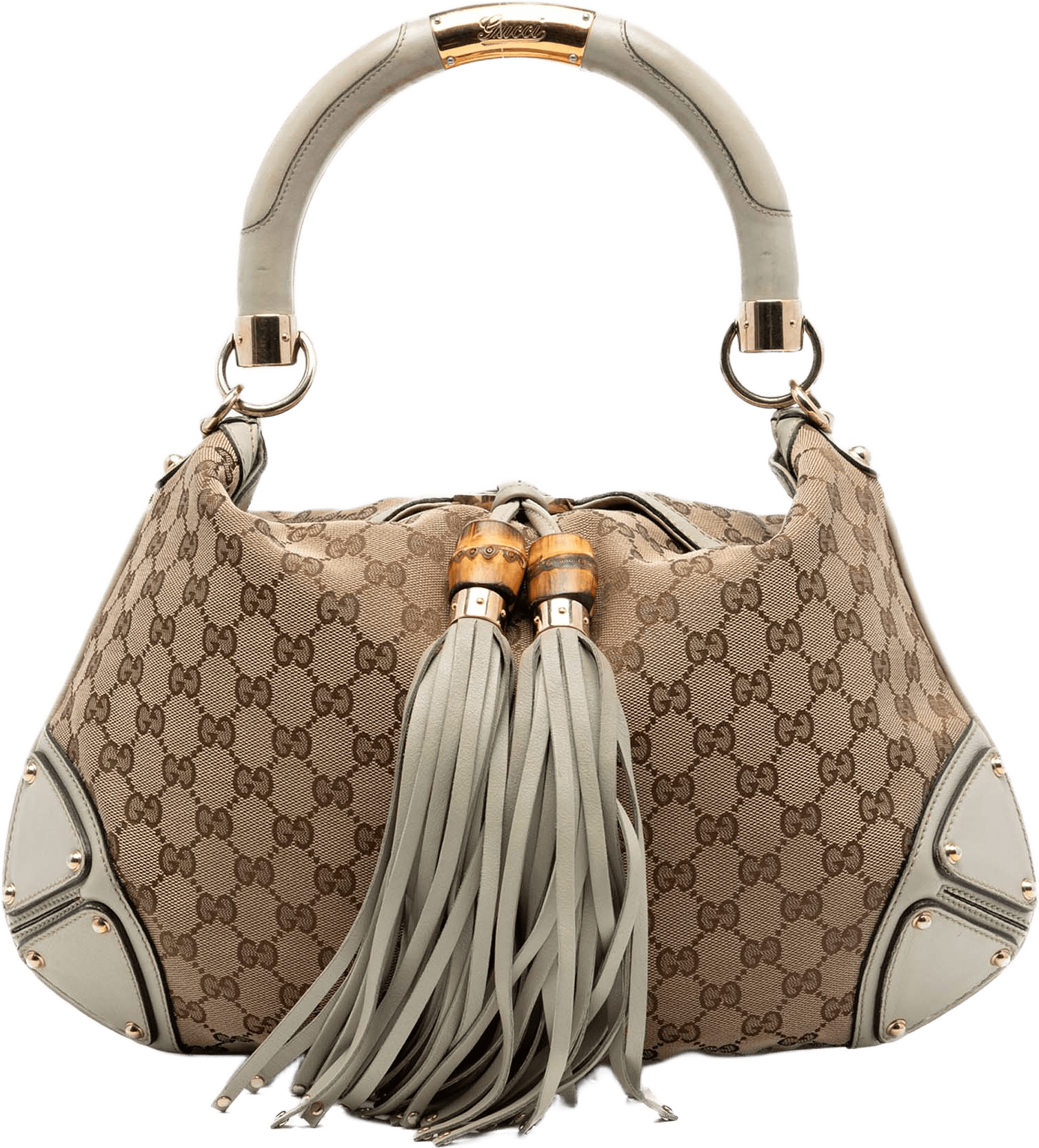 Gucci Medium Gg Canvas Bamboo Indy Hobo, från Luxclusif, i färgen beige.