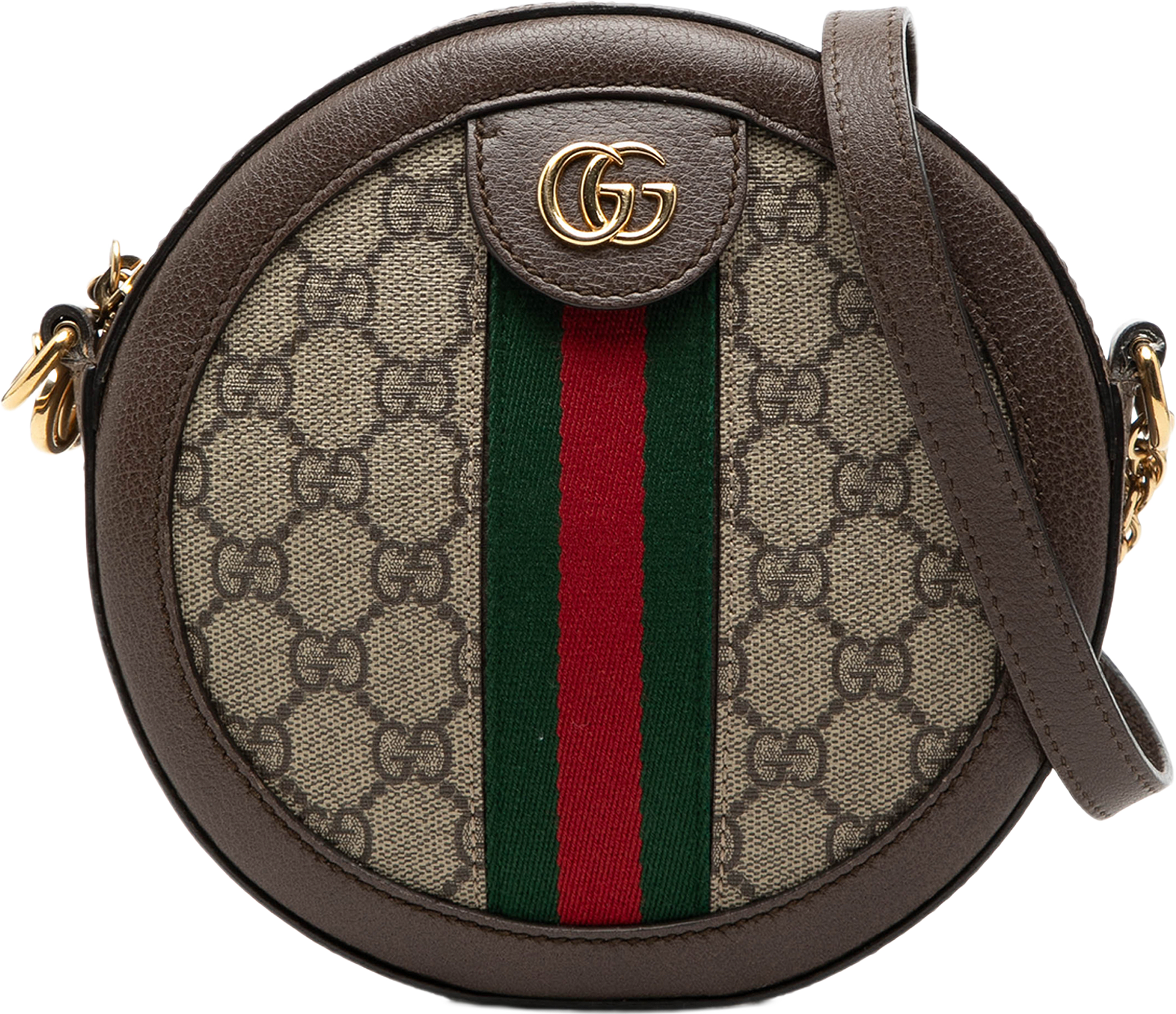 Gucci Mini Gg Supreme Web Ophidia Round Crossbody, från Luxclusif, i färgen beige.