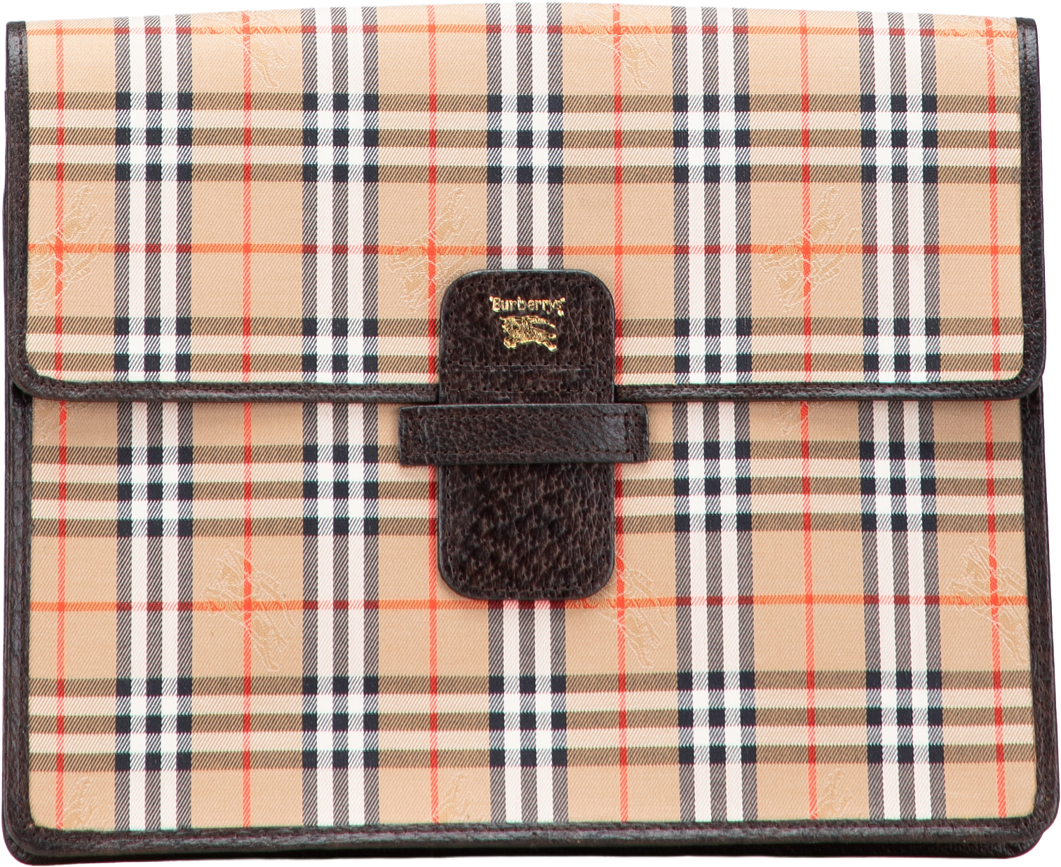 Burberry Haymarket Check Canvas Clutch, från Luxclusif, i färgen beige.