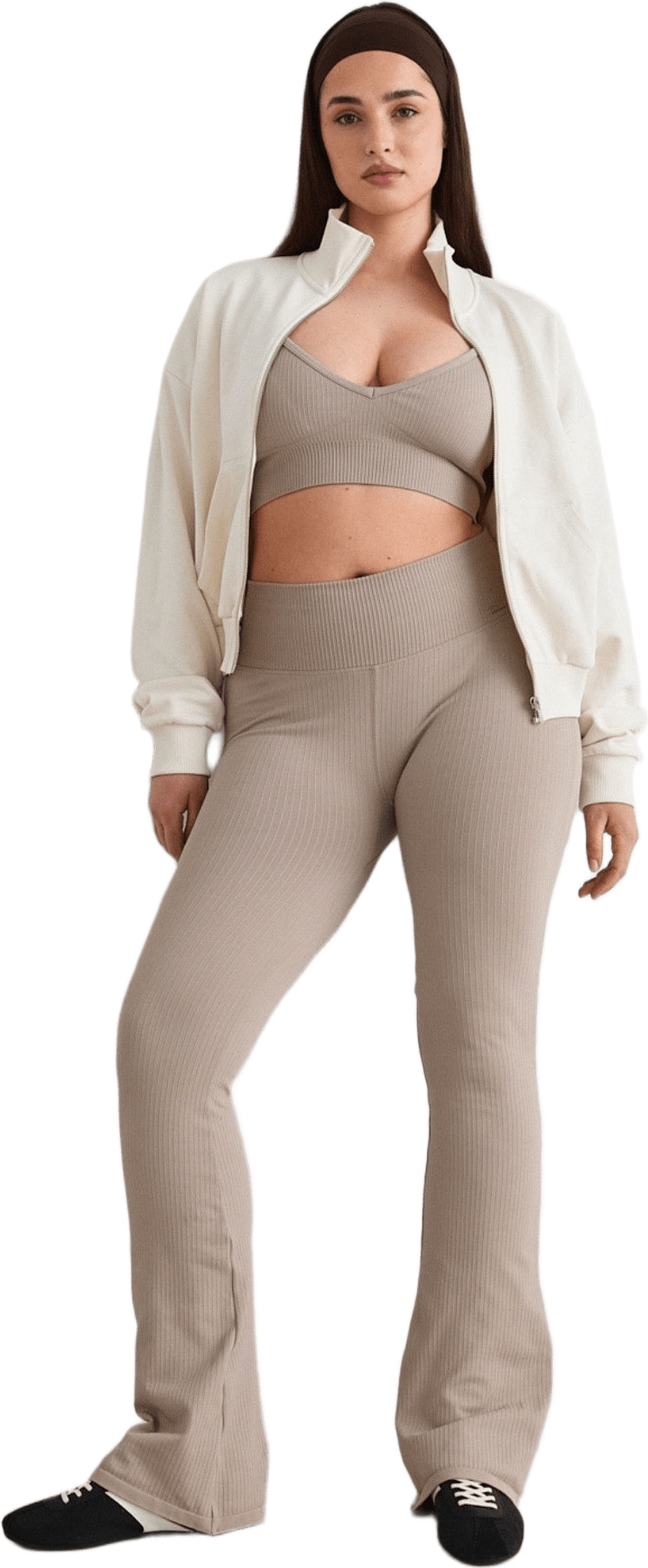 Ribbed Seamless Flare Tights, från aim'n, i färgen dark clay.