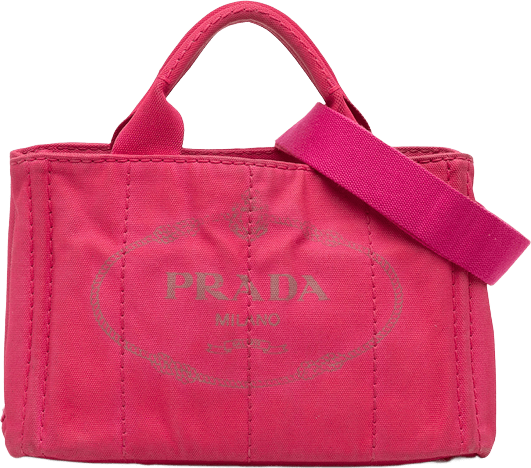 Prada Small Canvas Canapa Logo Tote, från Luxclusif, i färgen rosa.