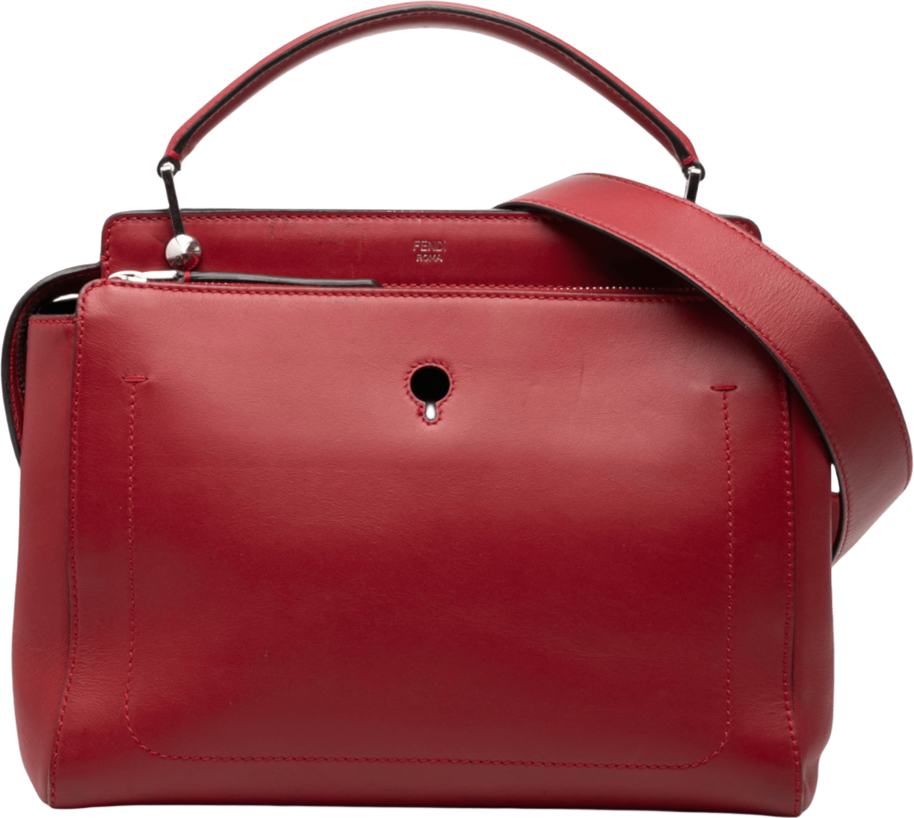 Fendi Medium Leather Dotcom Satchel, från Luxclusif, i färgen red.