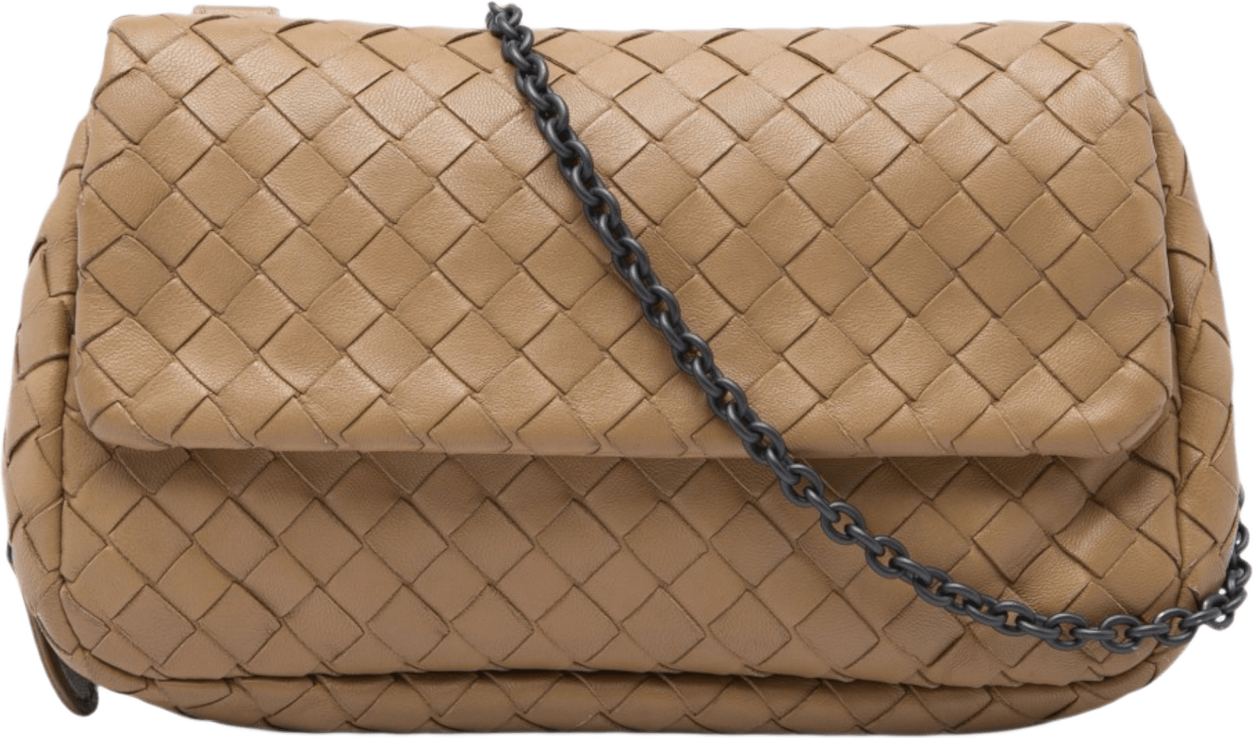 Bottega Veneta Mini Nappa Intrecciato Expandable Chain Flap Crossbody, från Luxclusif, i färgen brun.