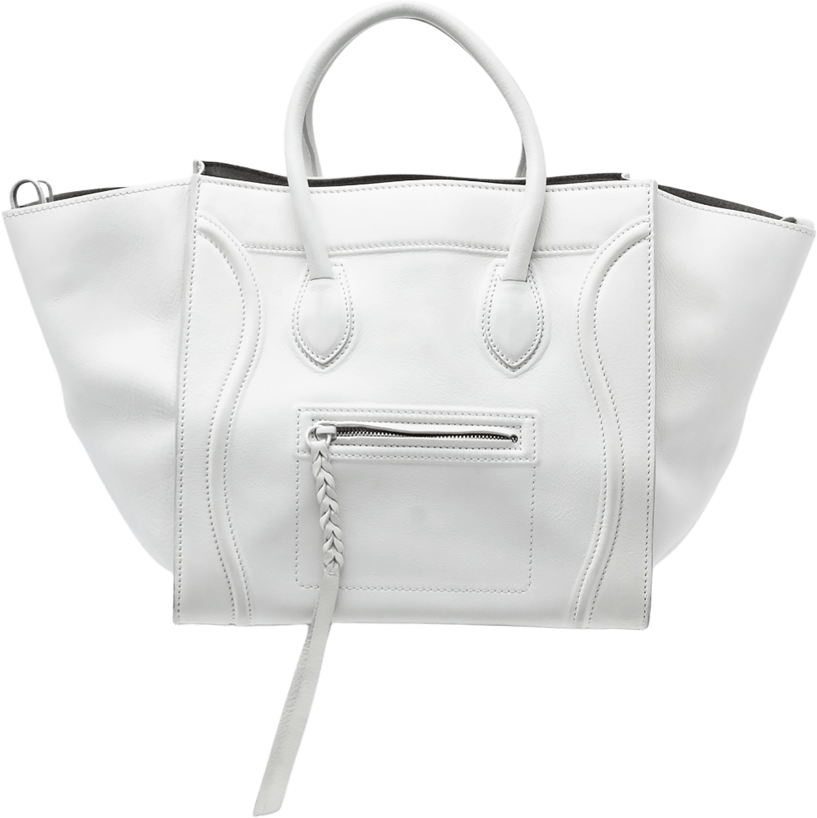 Celine Medium Leather Phantom Luggage Tote, från Luxclusif, i färgen white.
