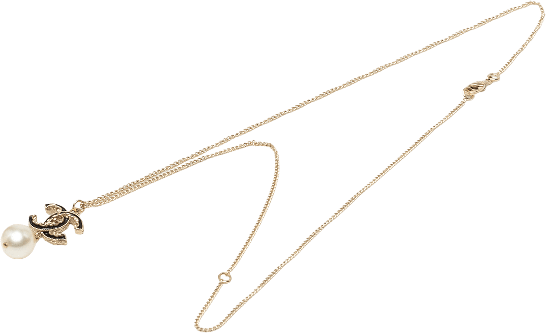 Chanel Gold Plated Cc Faux Pearl Baroque Pendant Necklace, från Luxclusif, i färgen guld.