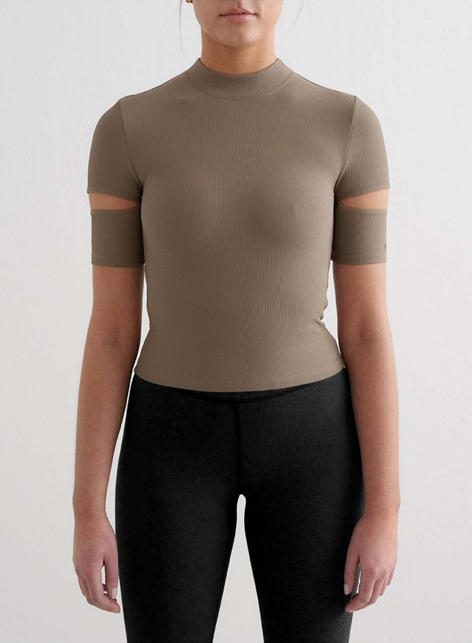 Nougat Ribbed Performance Cut Out Top
