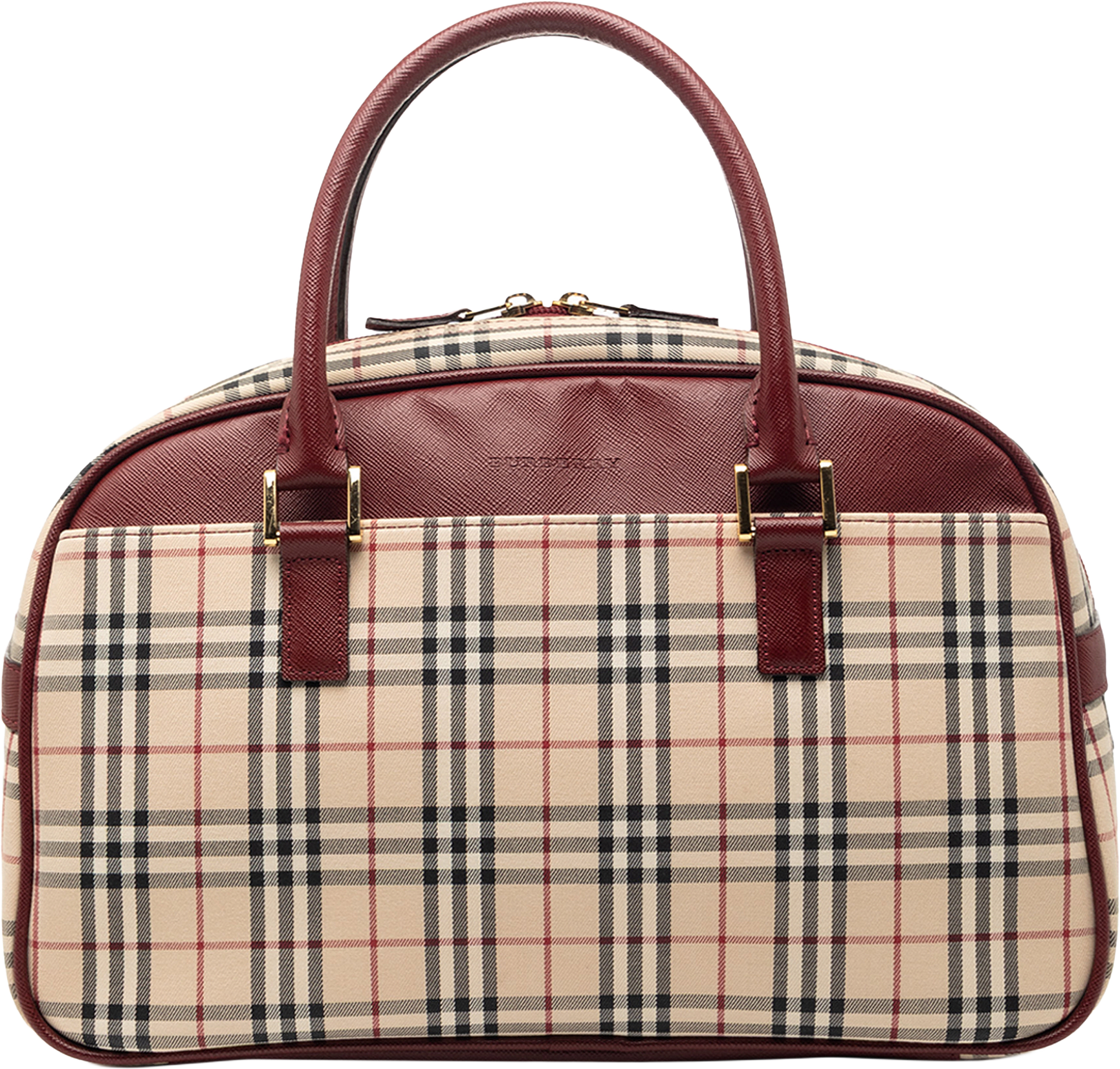 Burberry House Check Canvas Handbag, från Luxclusif, i färgen beige.
