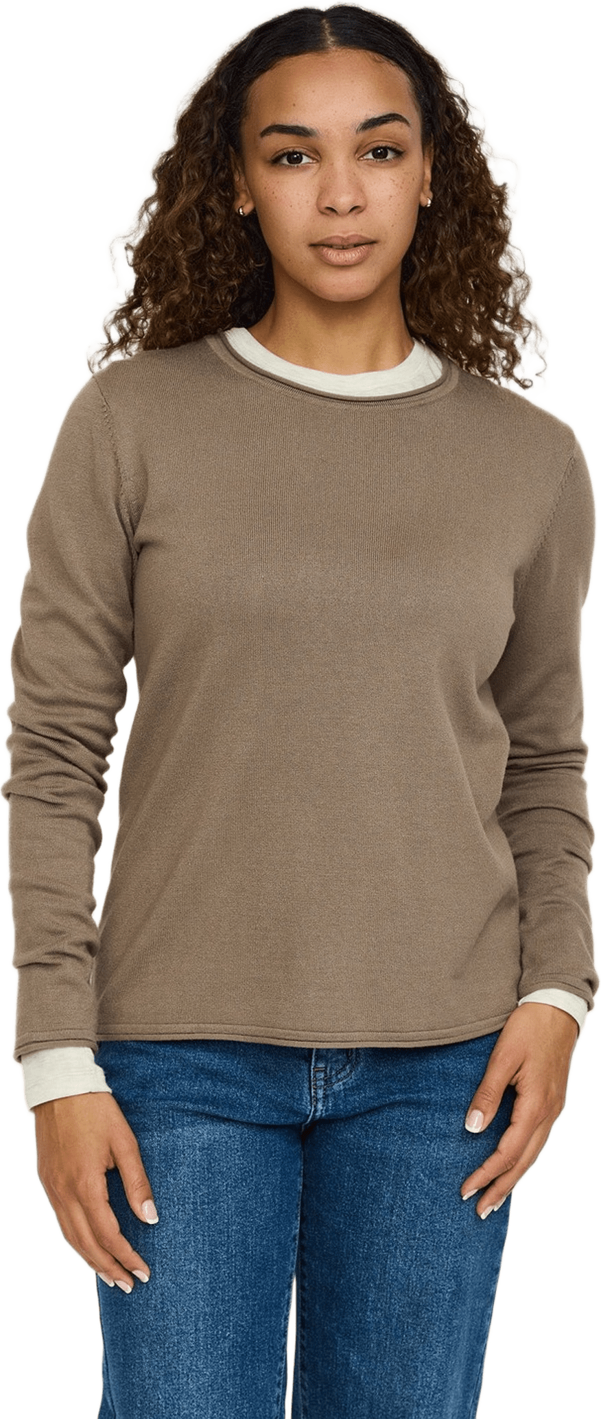 Srmarla O-neck Roll Edge Knit, från Soft Rebels, i färgen greige.