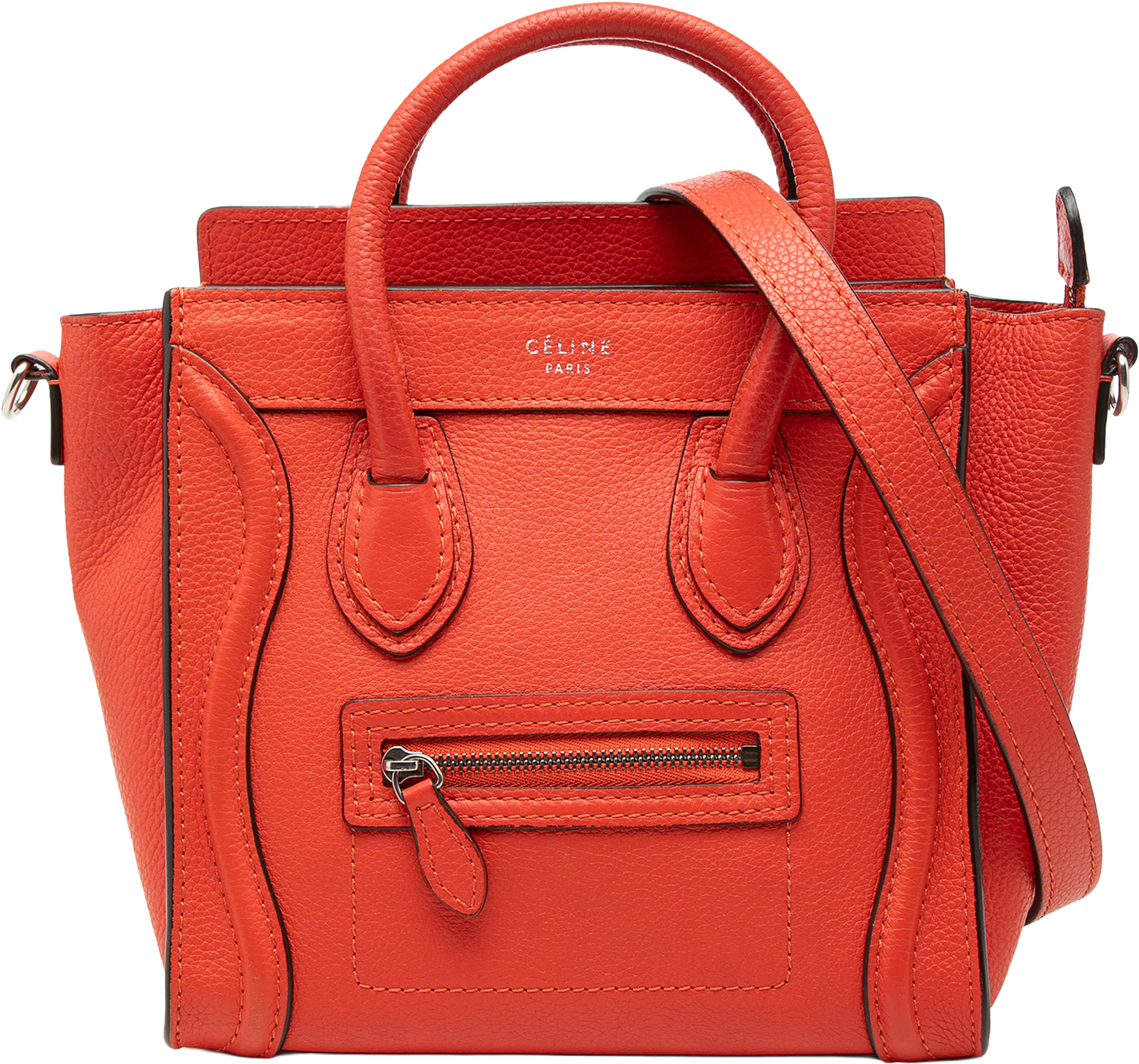 Celine Nano Leather Luggage Tote, från Luxclusif, i färgen dark orange.